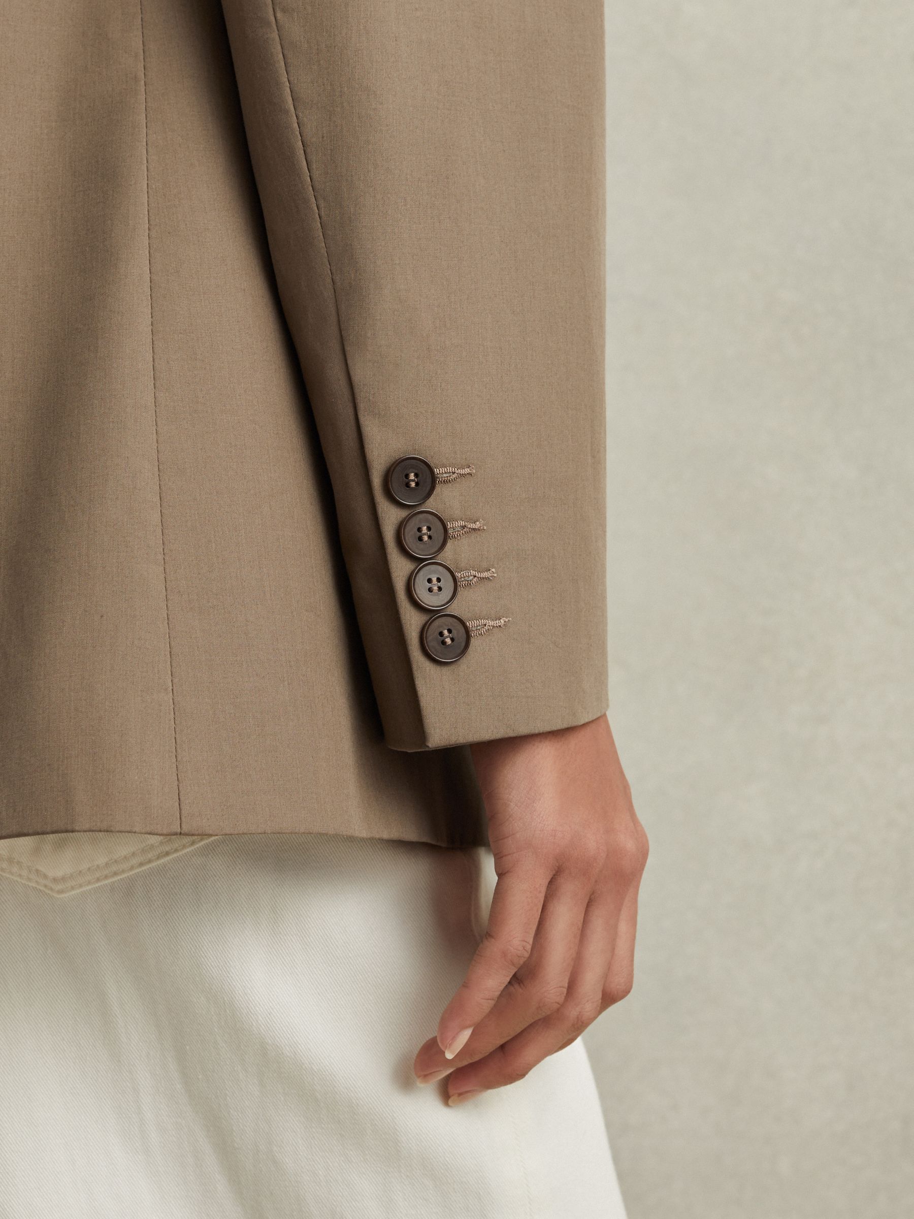 Single Breasted Cotton Blazer in Taupe - Image 4 of 6