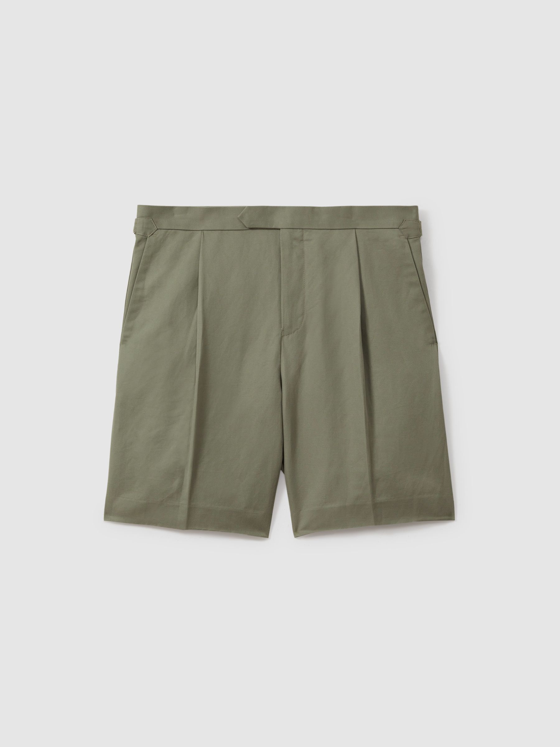 Cotton/Linen Blend Adjuster Shorts in Sage - Image 2 of 6