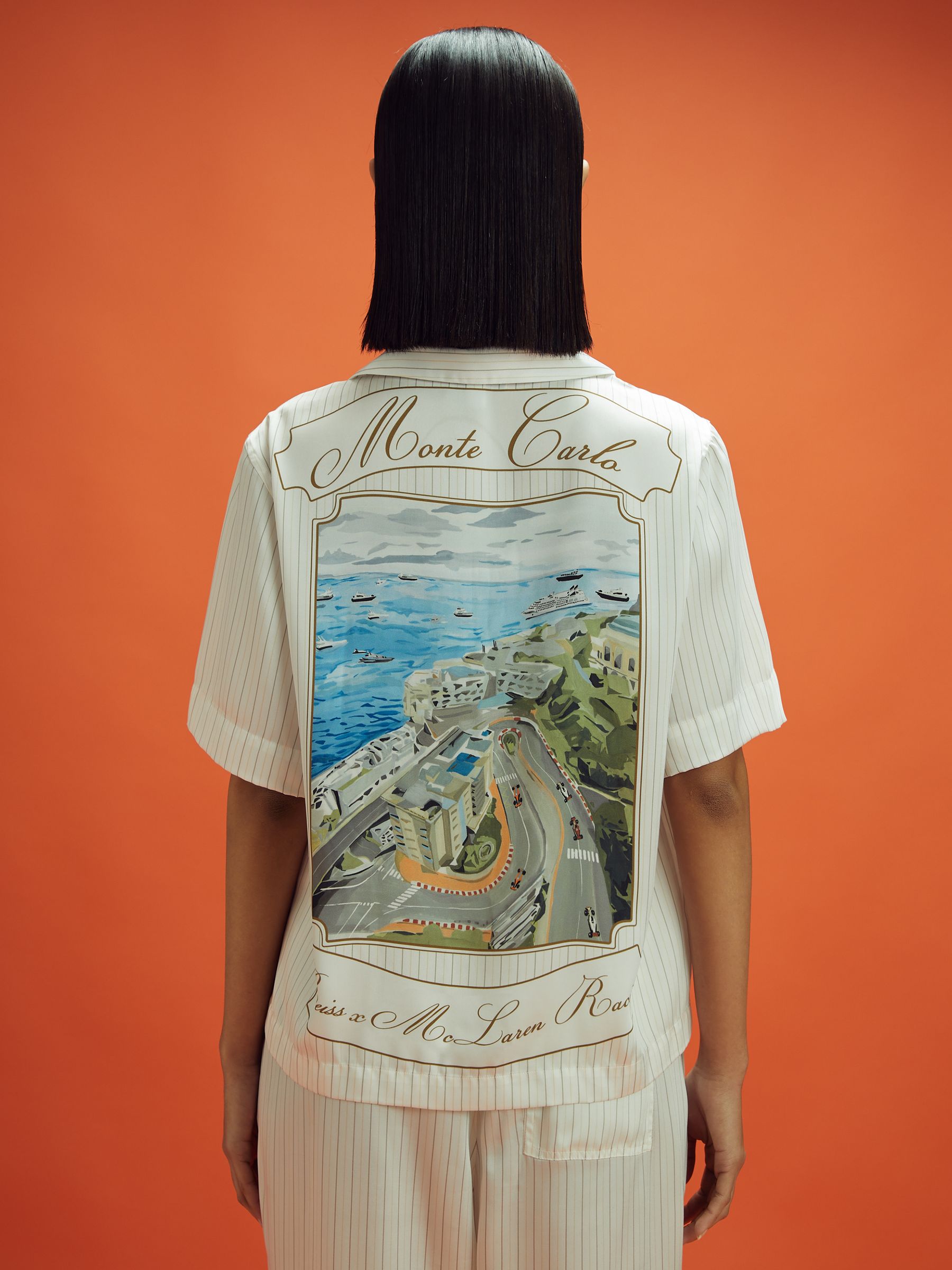 McLaren F1 Monte Carlo Exclusive Cuban Collar Shirt in White Multi - Image 5 of 9