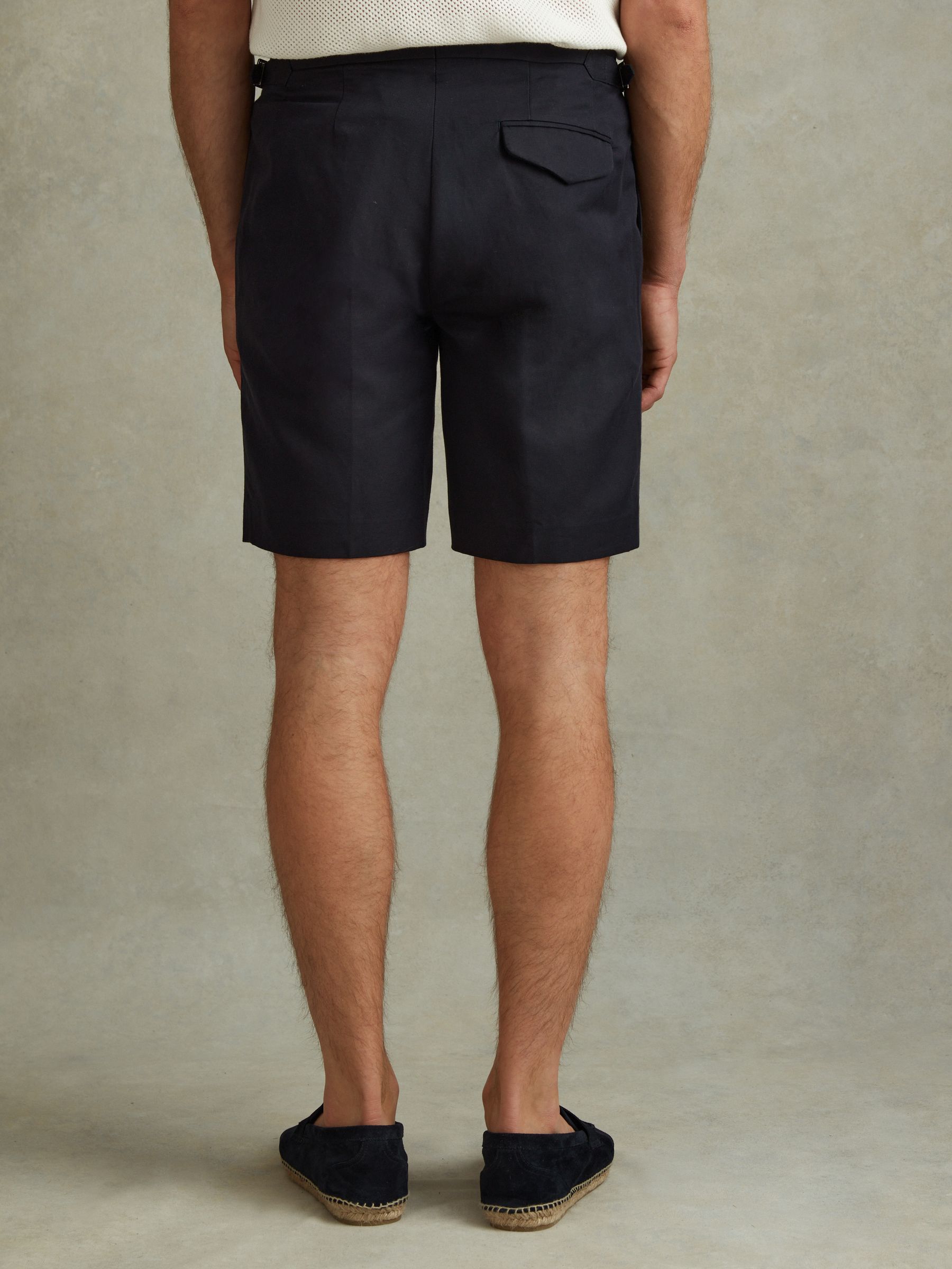 Cotton/Linen Blend Adjuster Shorts in Navy - Image 4 of 5