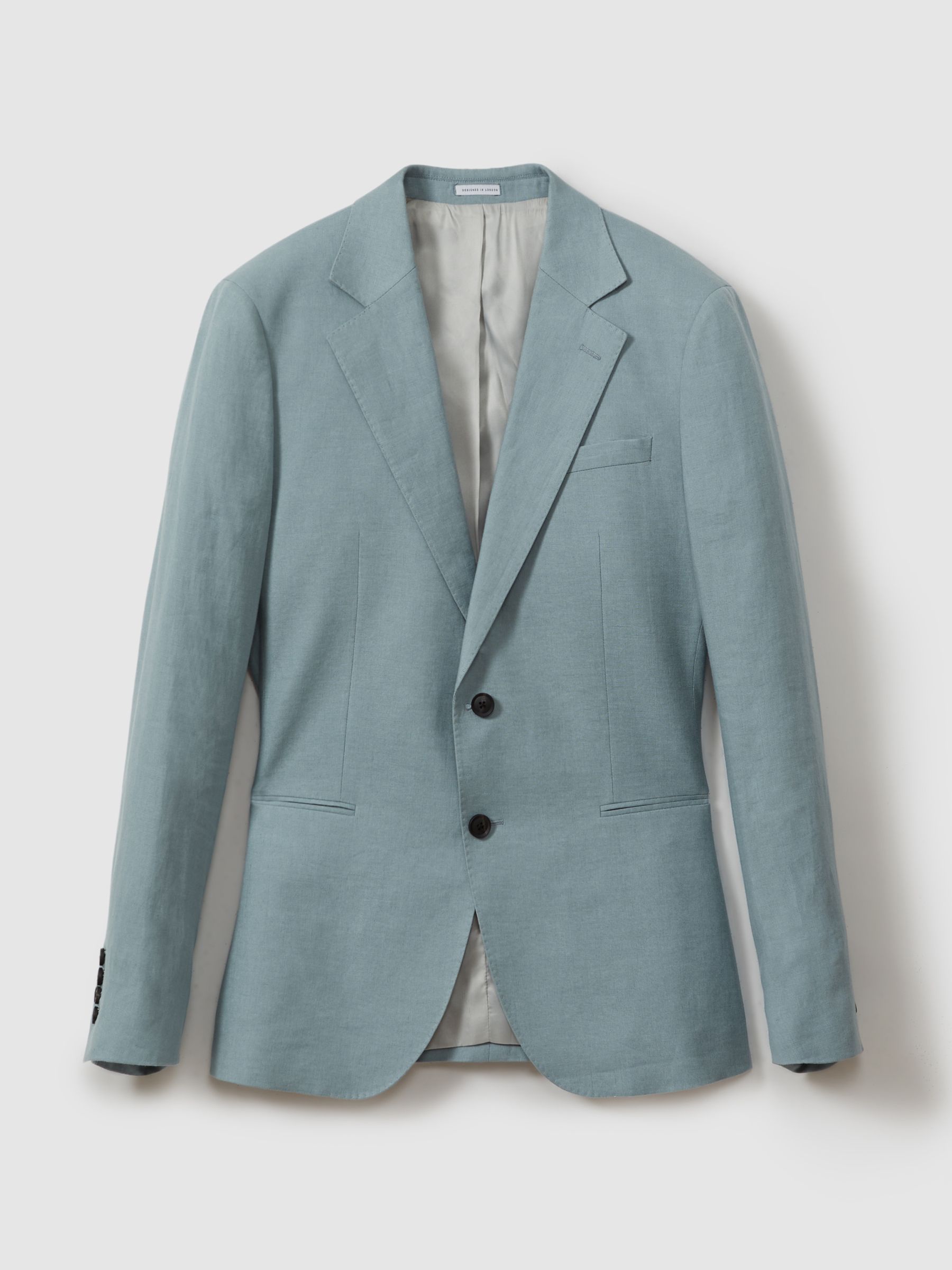 Single-Breasted Linen Suit Blazer Slim Fit in Aqua Blue - Image 2 of 6