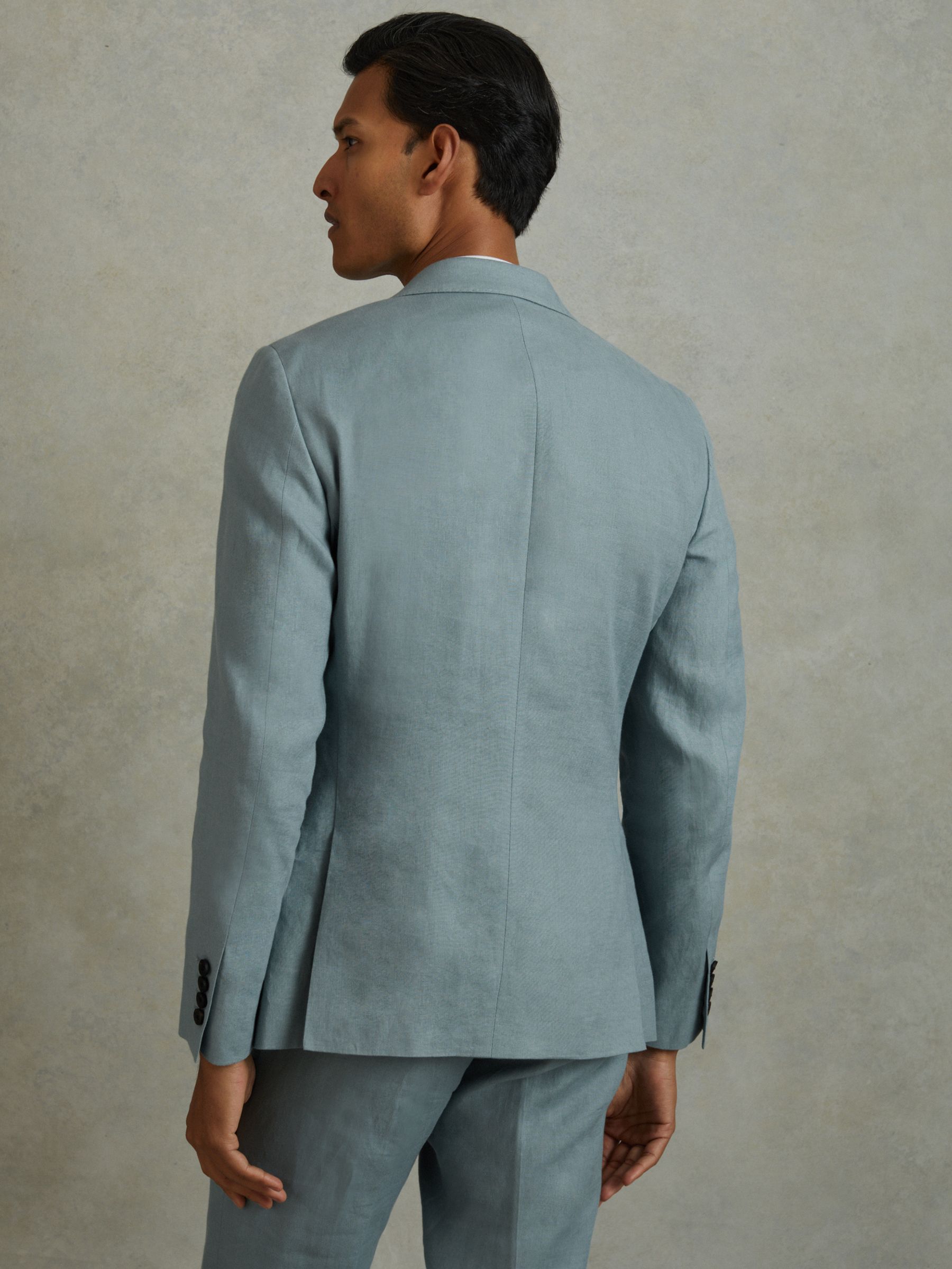 Single-Breasted Linen Suit Blazer Slim Fit in Aqua Blue - Image 4 of 6