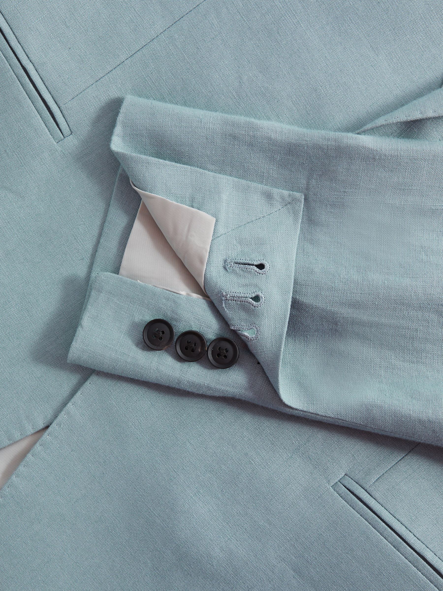 Single-Breasted Linen Suit Blazer Slim Fit in Aqua Blue - Image 5 of 6