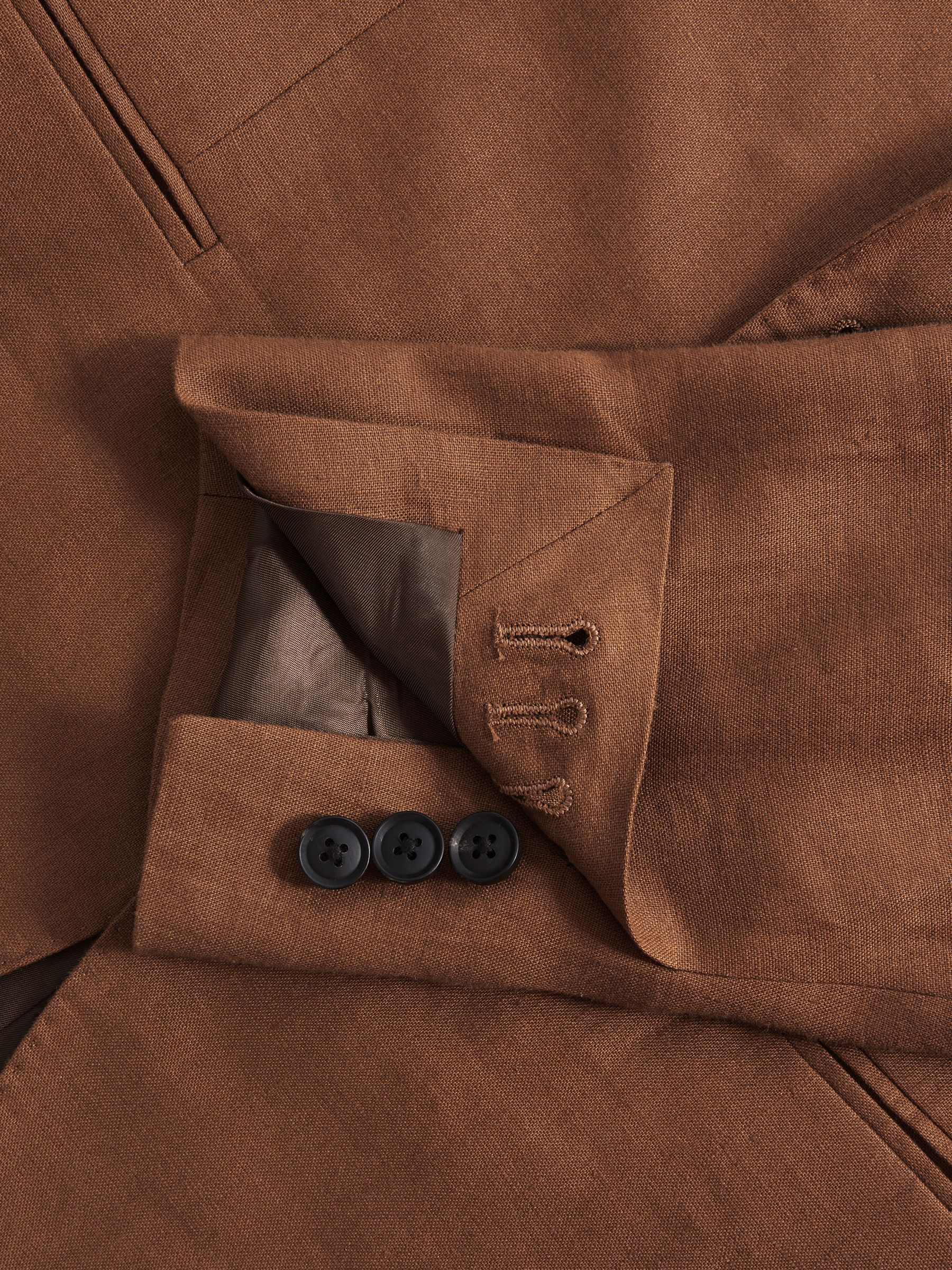 Single-Breasted Linen Suit Blazer Slim Fit in Tobacco Brown - Image 6 of 7