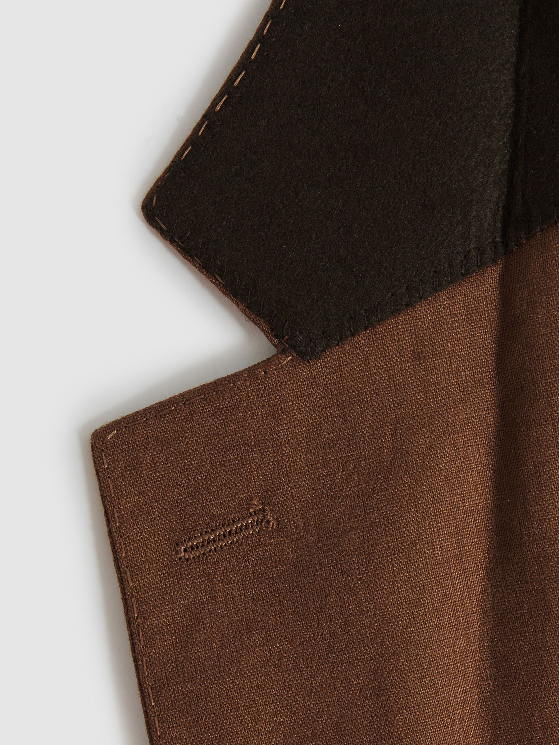 Single-Breasted Linen Suit Blazer Slim Fit in Tobacco Brown - Image 7 of 7