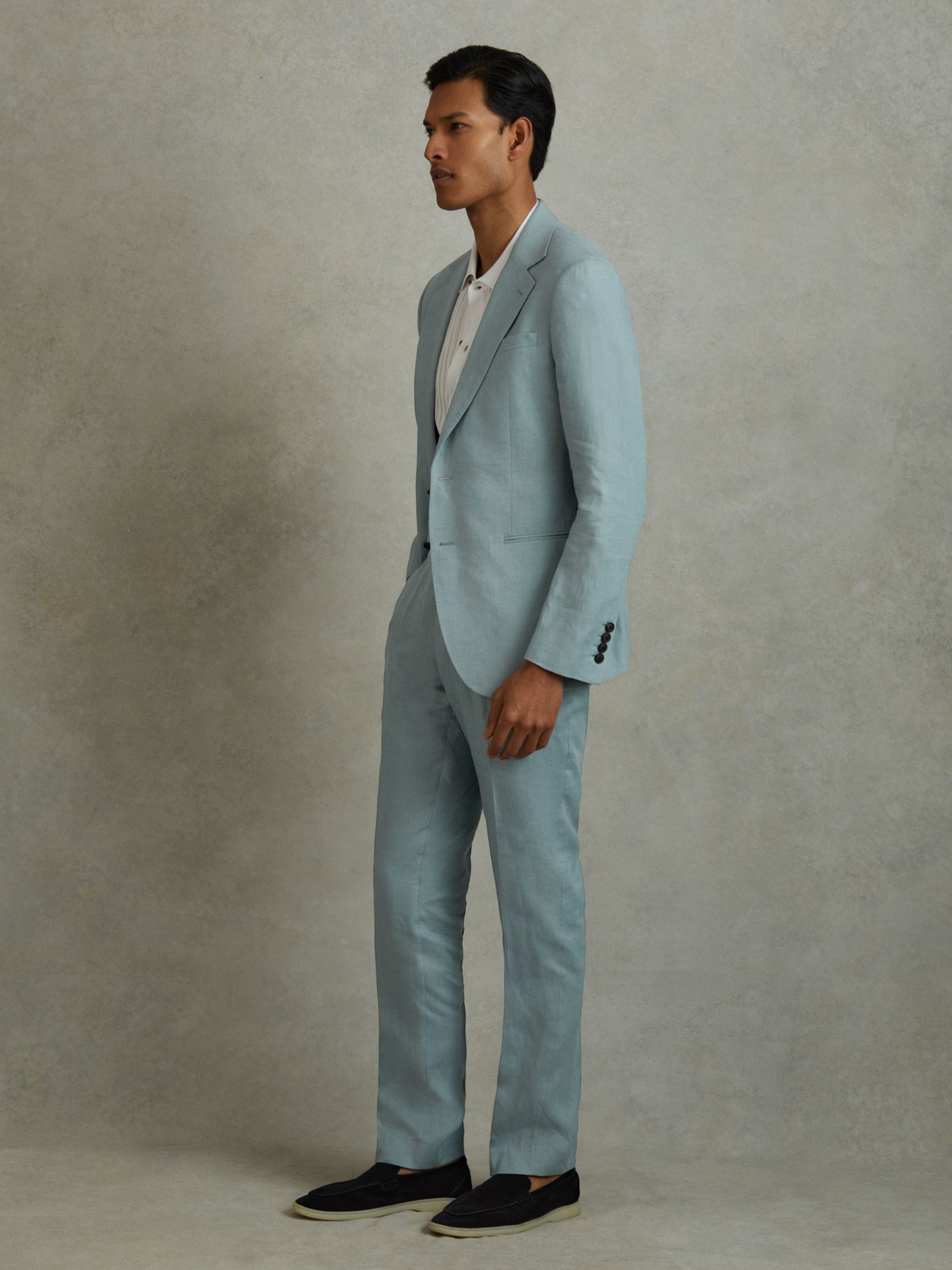 Linen Tapered Trousers Slim-Fit in Aqua Blue - Image 1 of 5