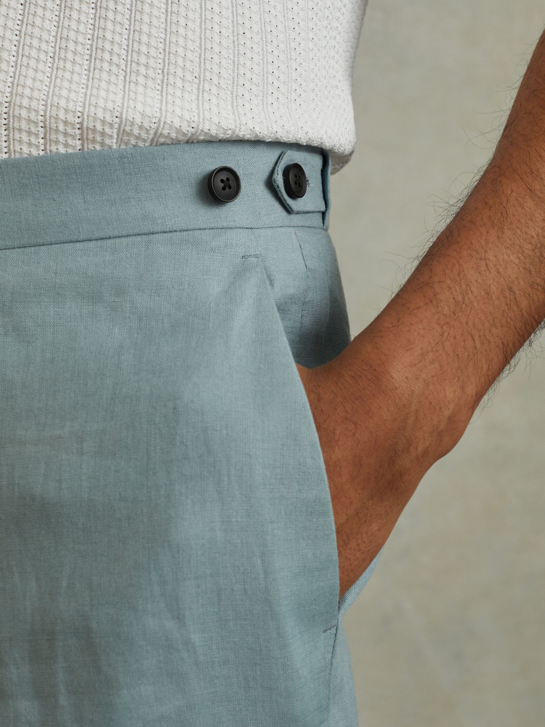 Linen Tapered Trousers Slim-Fit in Aqua Blue - Image 3 of 5
