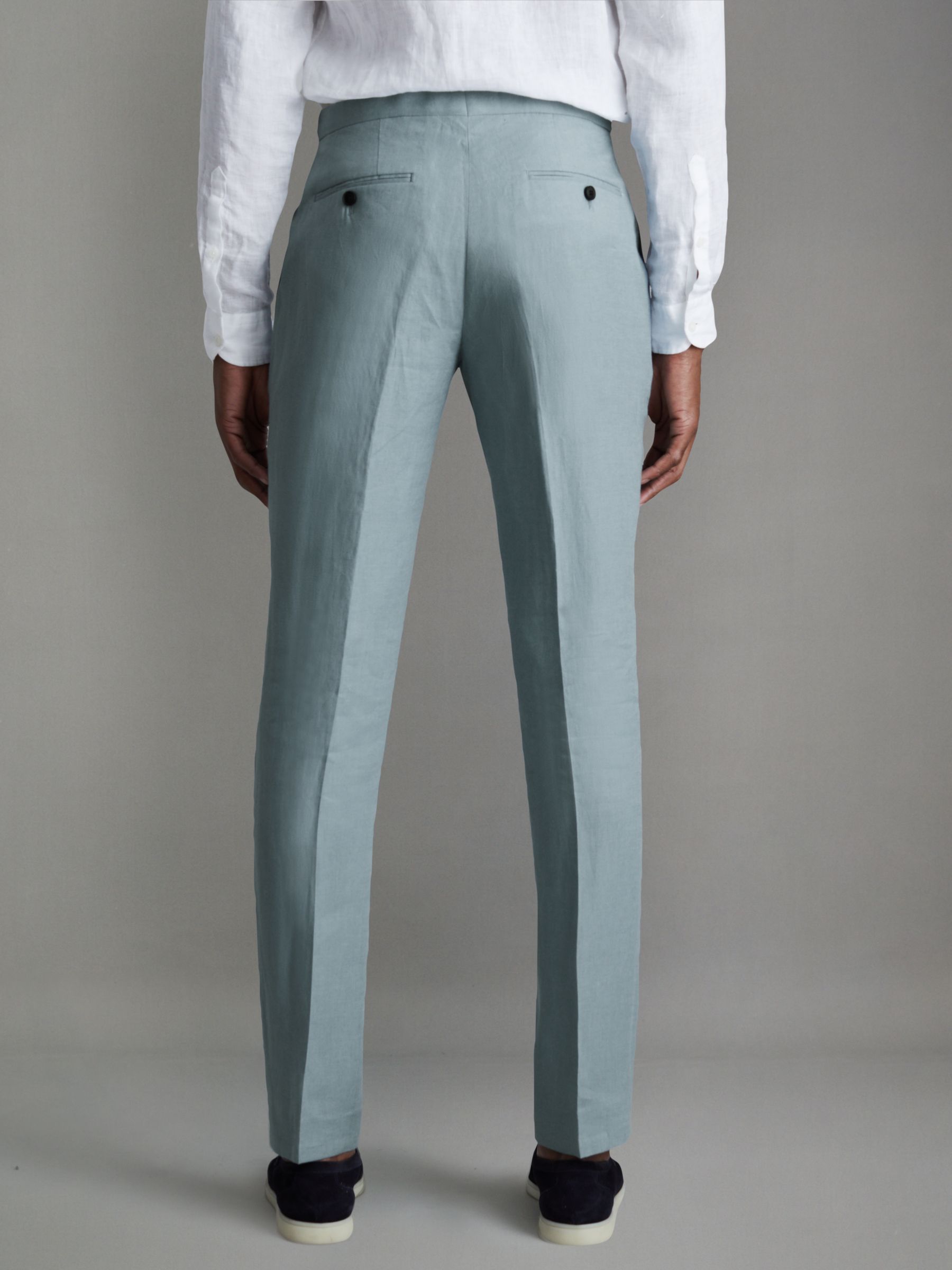 Linen Tapered Trousers Slim-Fit in Aqua Blue - Image 5 of 5