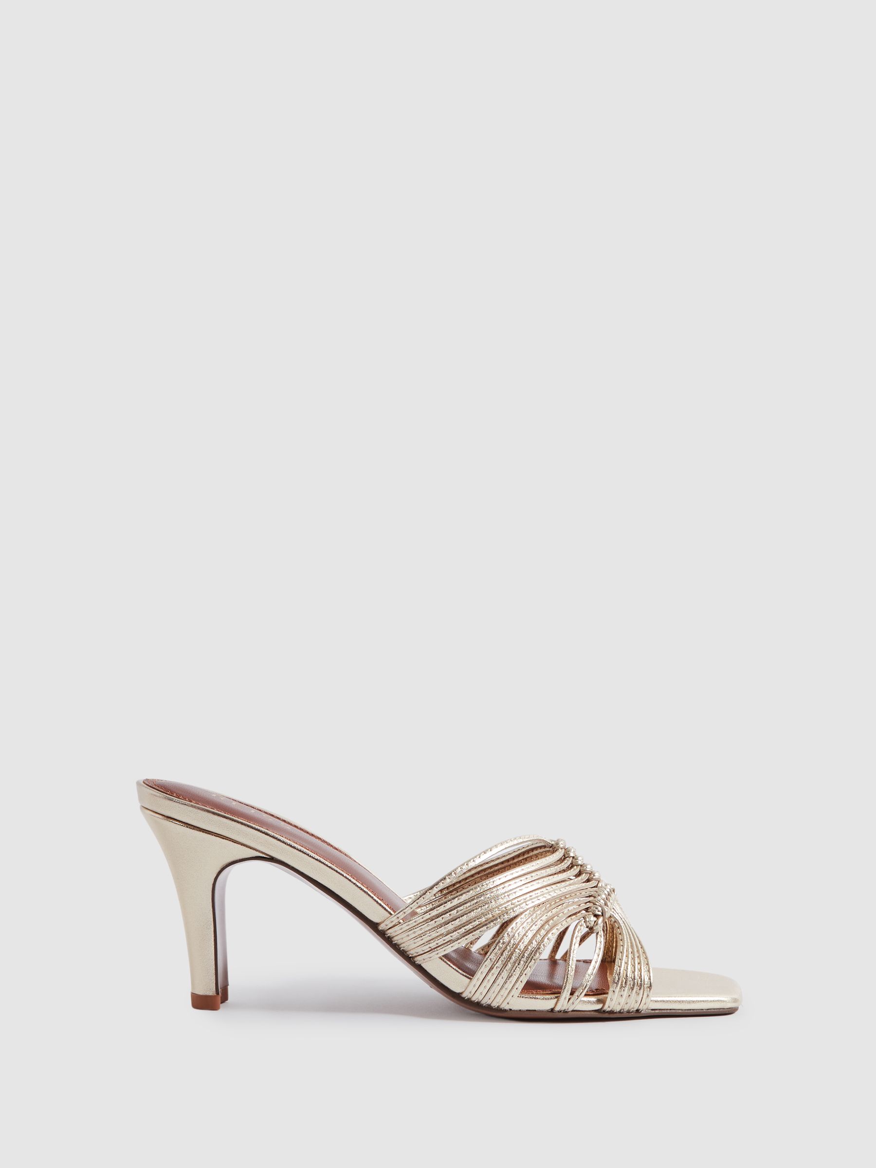 Leather Knot Detail Mules in Gold - Image 1 of 5