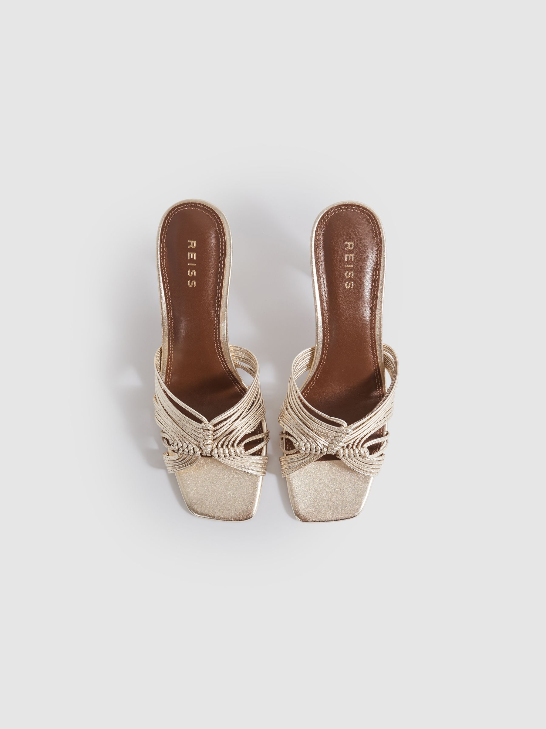 Leather Knot Detail Mules in Gold - Image 3 of 5