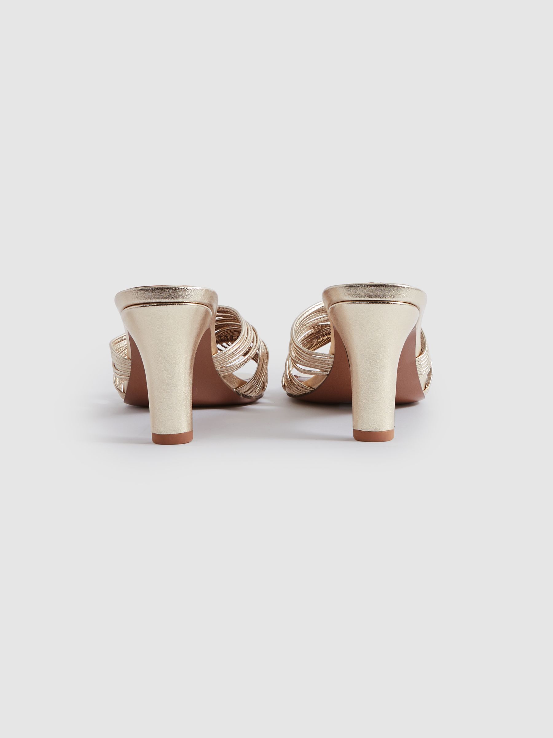 Leather Knot Detail Mules in Gold - Image 4 of 5