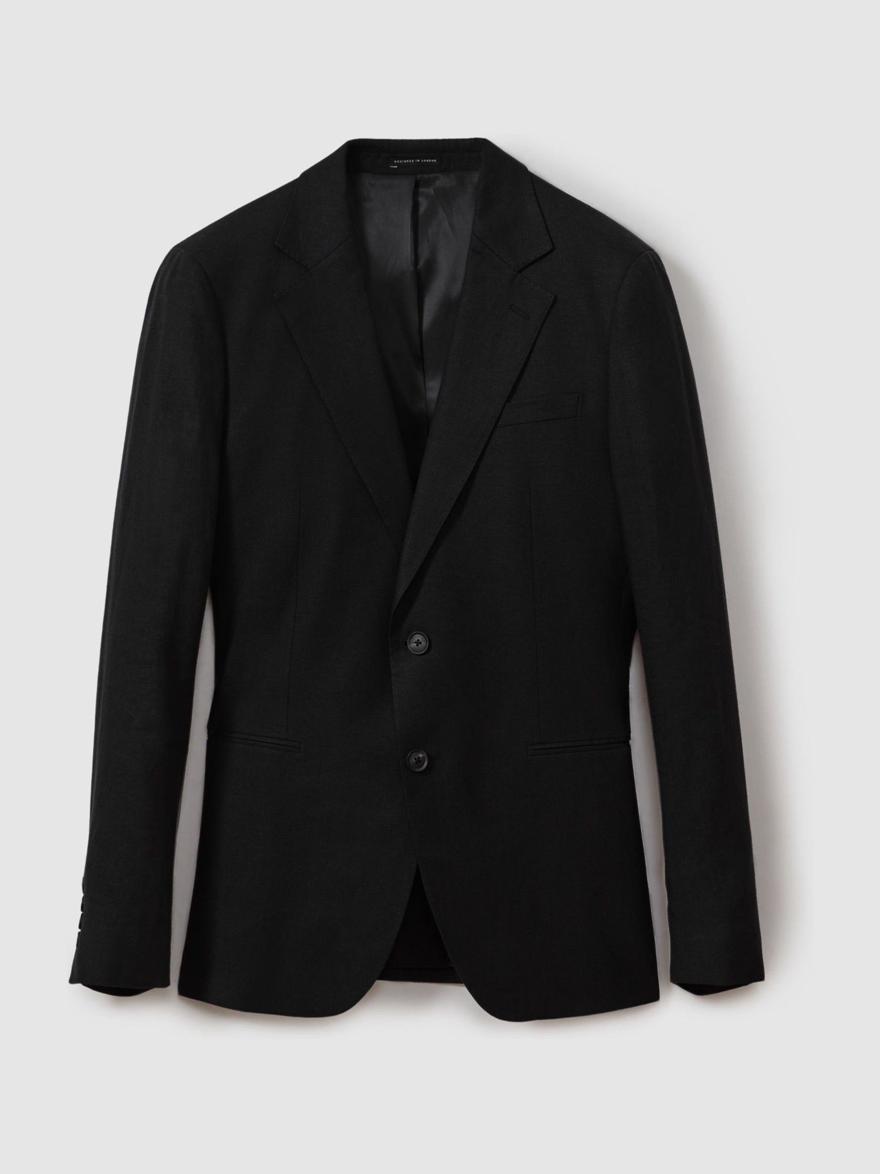 Single-Breasted Linen Suit Blazer Slim Fit in Black - Image 1 of 4