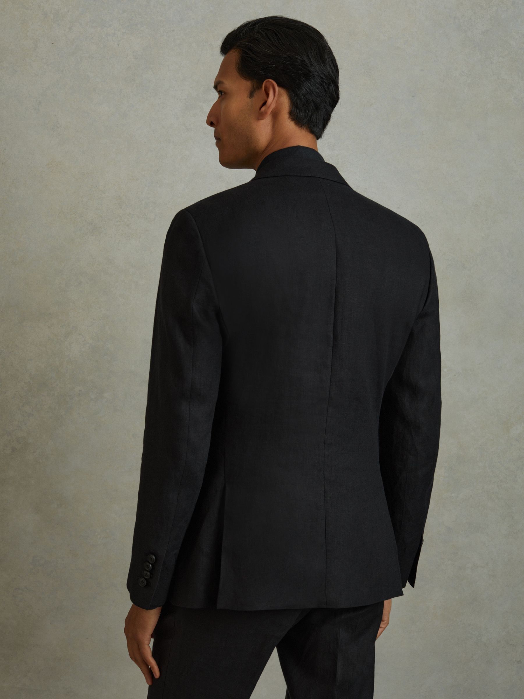 Single-Breasted Linen Suit Blazer Slim Fit in Black - Image 5 of 7