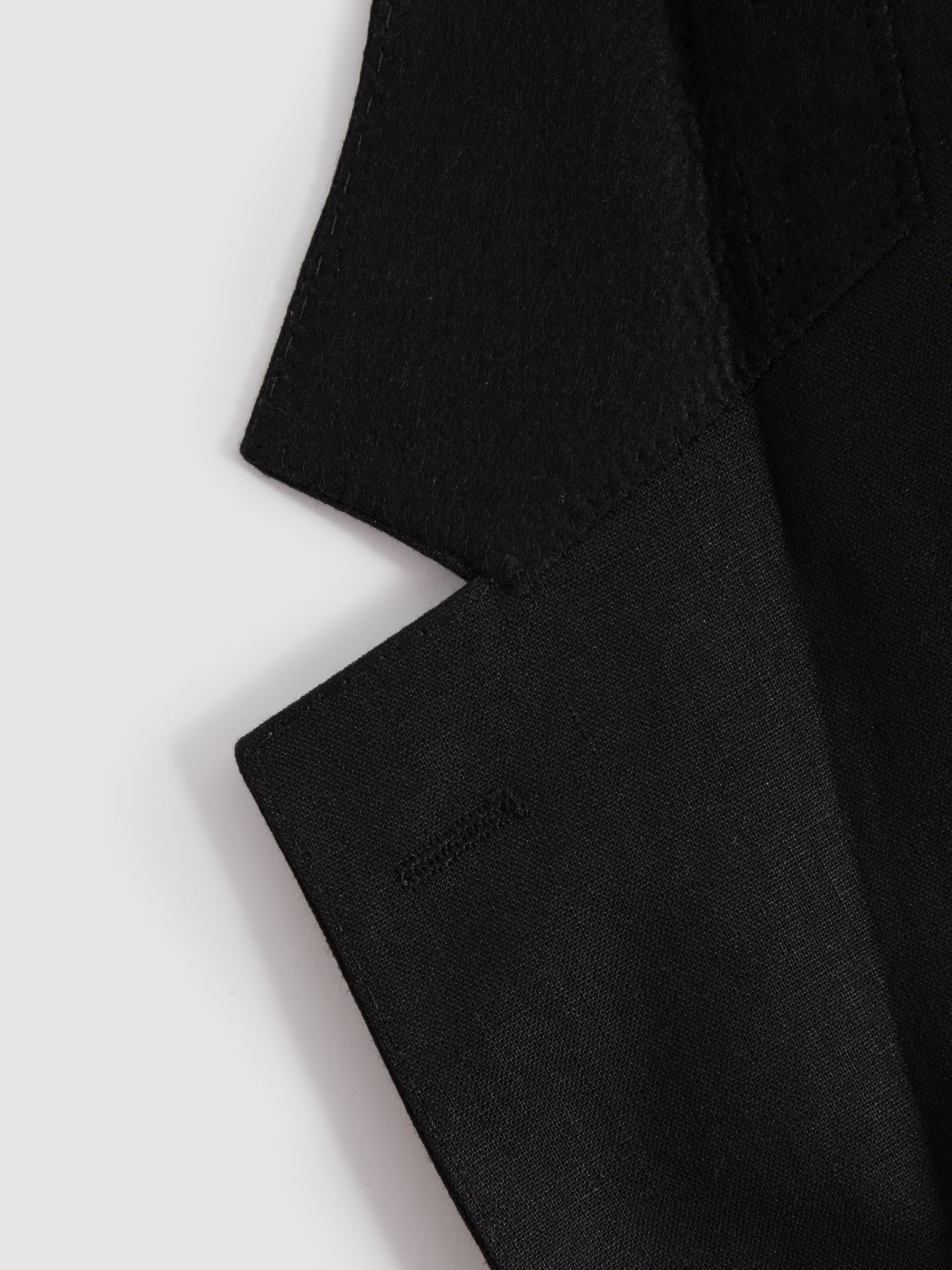 Single-Breasted Linen Suit Blazer Slim Fit in Black - Image 6 of 7