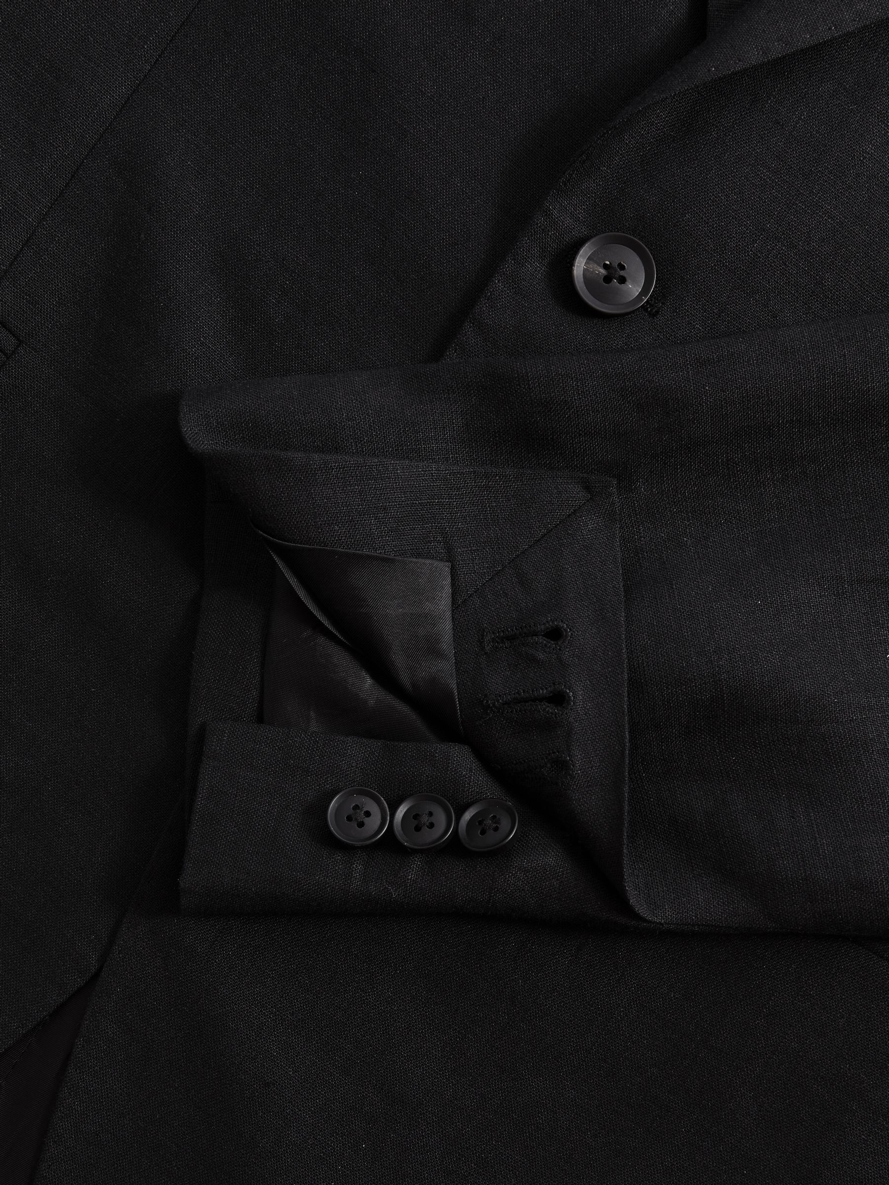 Single-Breasted Linen Suit Blazer Slim Fit in Black - Image 4 of 4