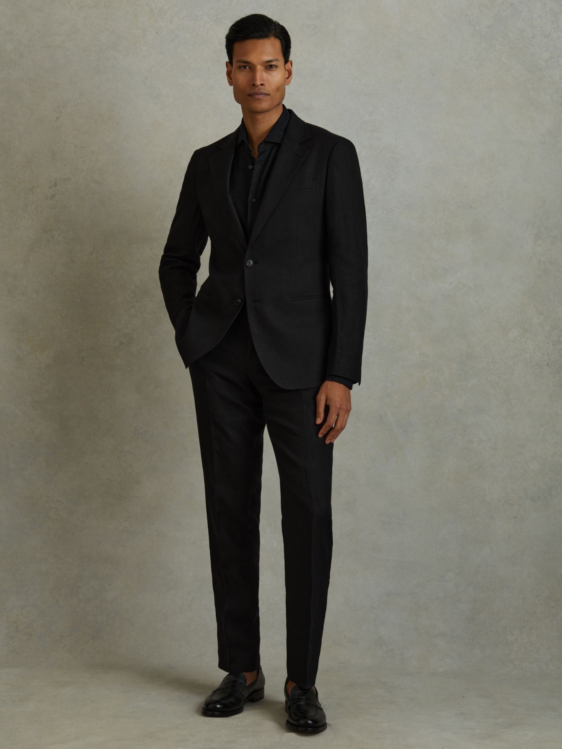 Linen Tapered Trousers Slim-Fit in Black - Image 1 of 5
