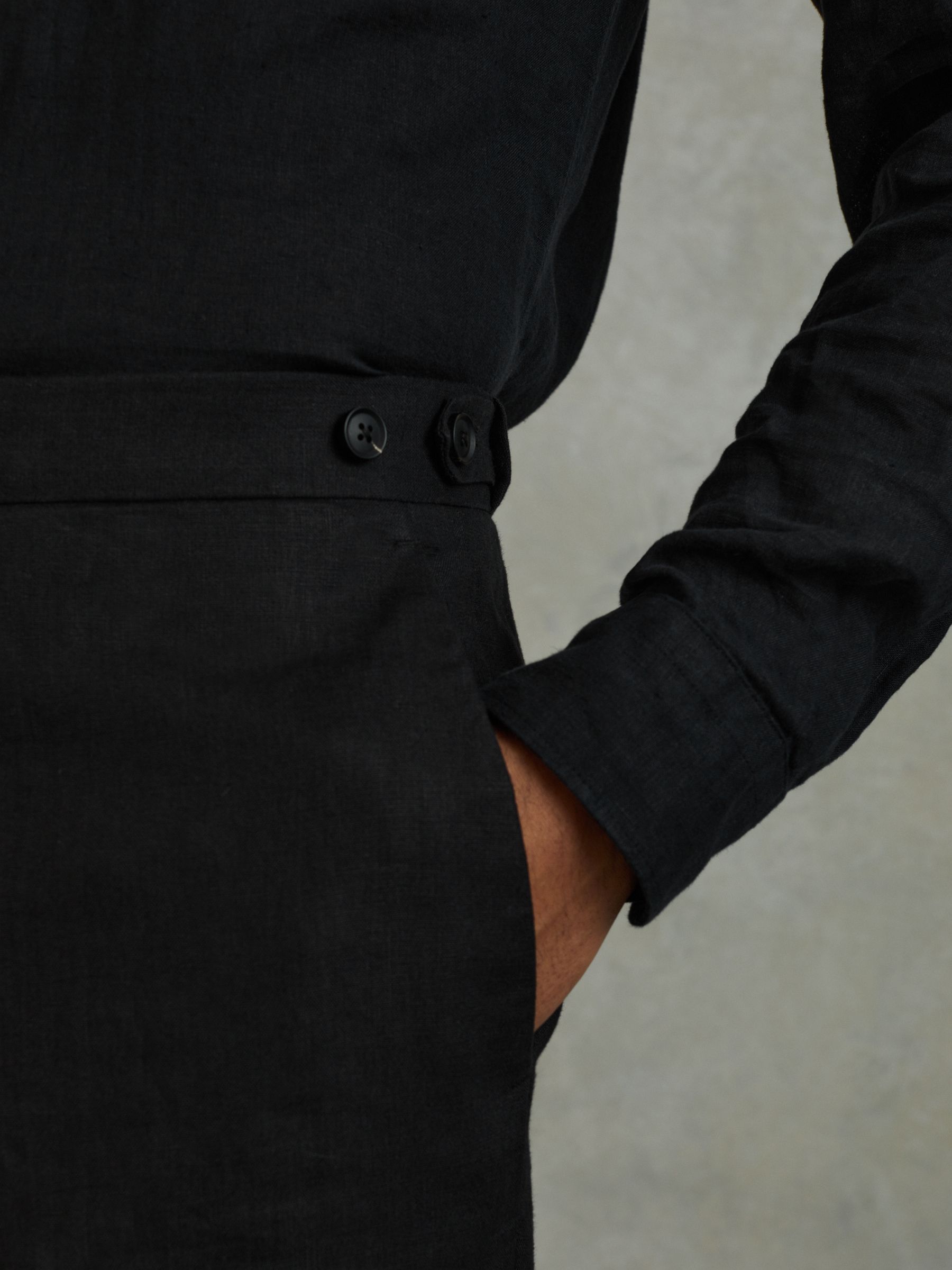 Linen Tapered Trousers Slim-Fit in Black - Image 3 of 5