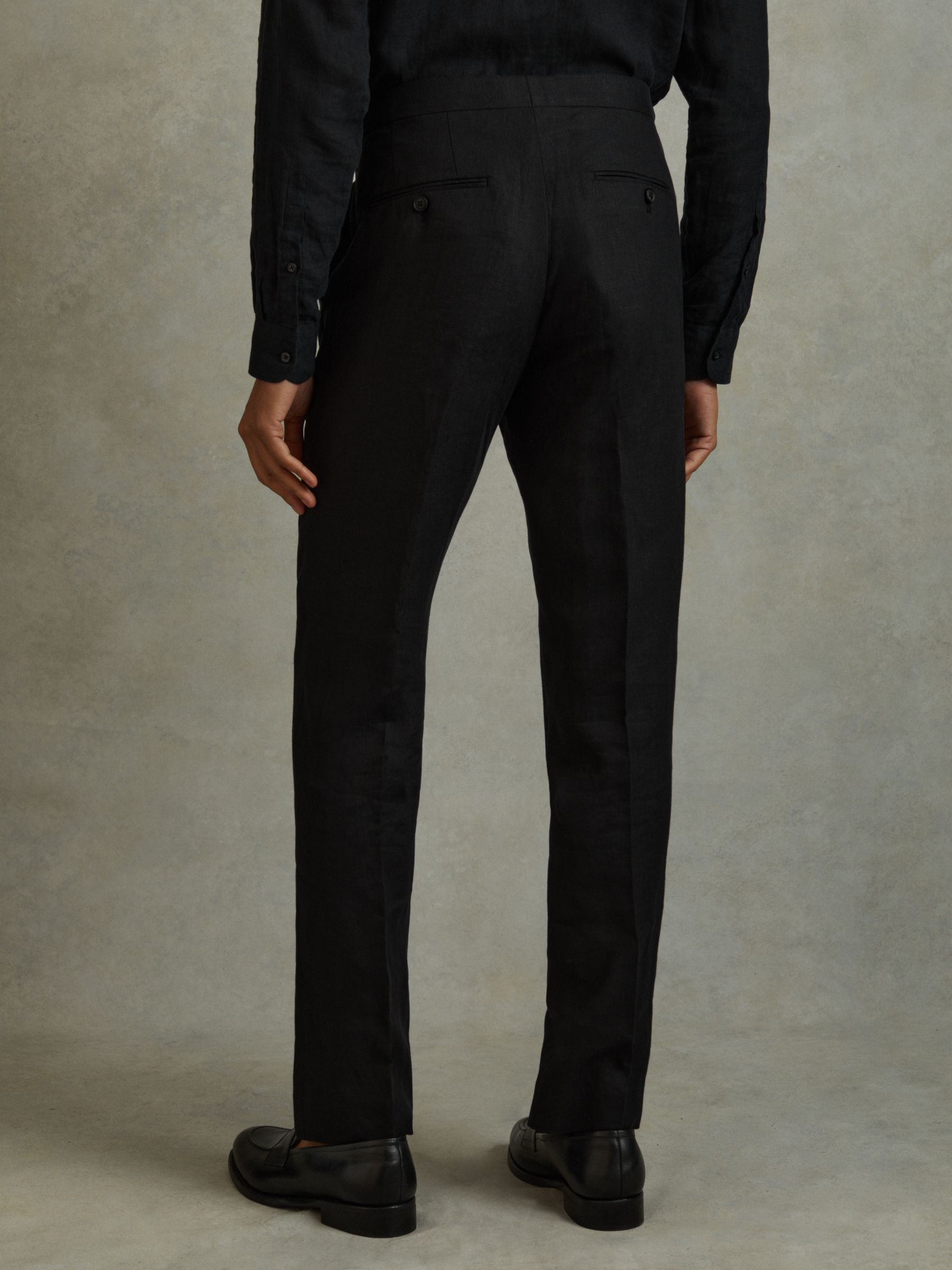Linen Tapered Trousers Slim-Fit in Black - Image 4 of 5