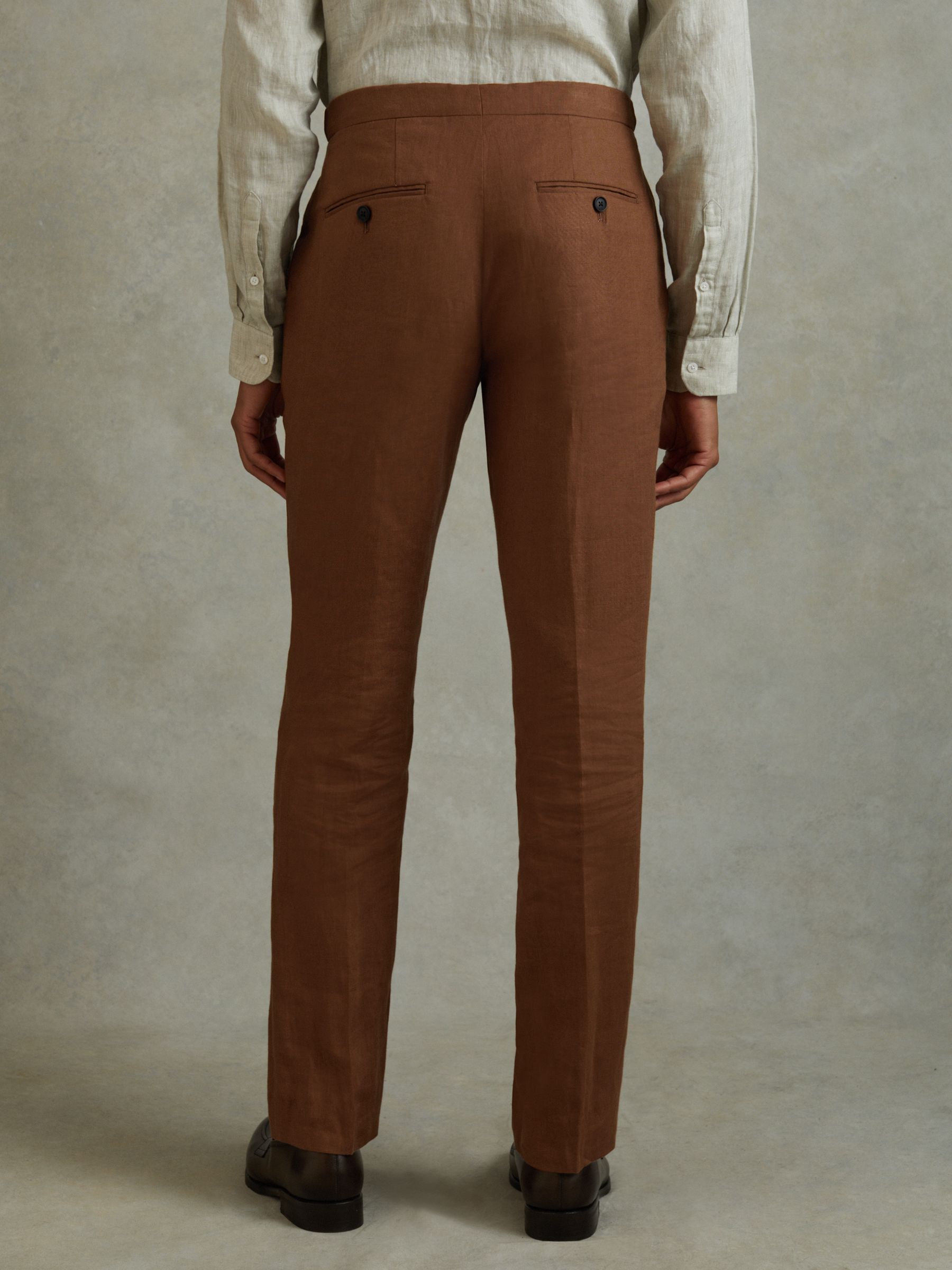 Linen Tapered Trousers Slim-Fit in Tobacco Brown - Image 4 of 5
