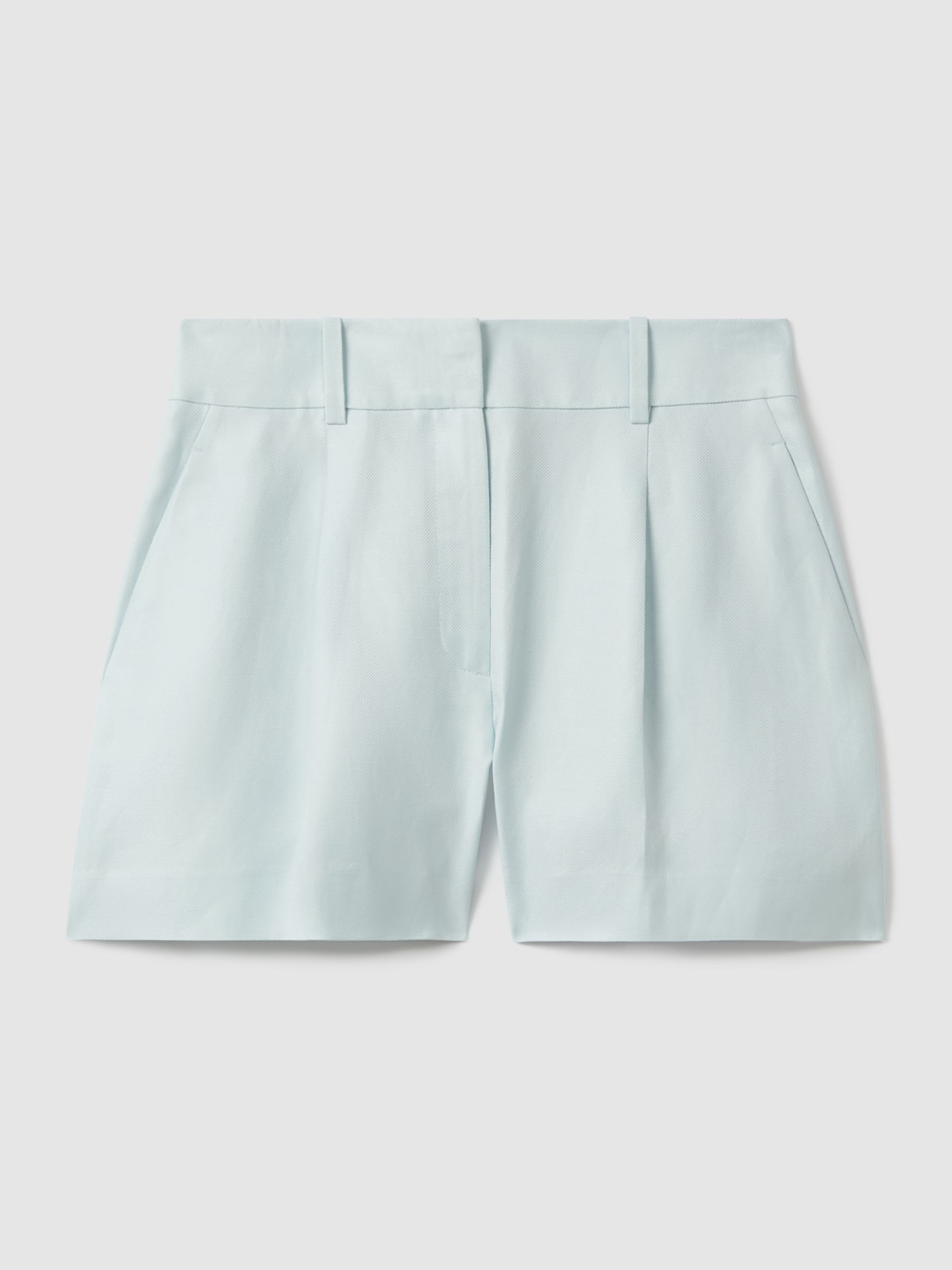 Viscose-Linen Front Pleat Suit Shorts in Blue - Image 2 of 6