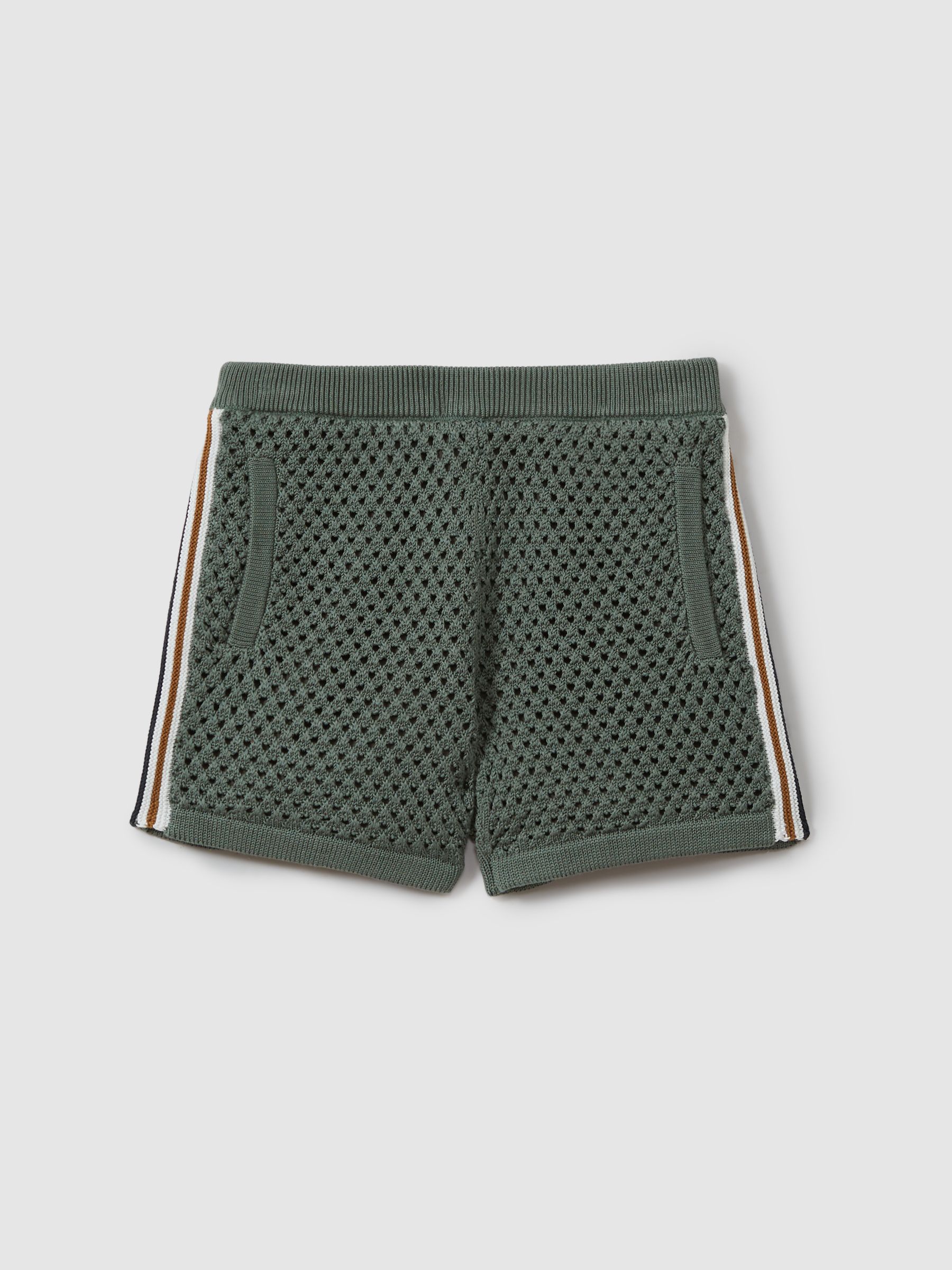 13-14 yrs Crochet Contrast Trim Elasticated Shorts in Dark Sage Green - Image 1 of 5