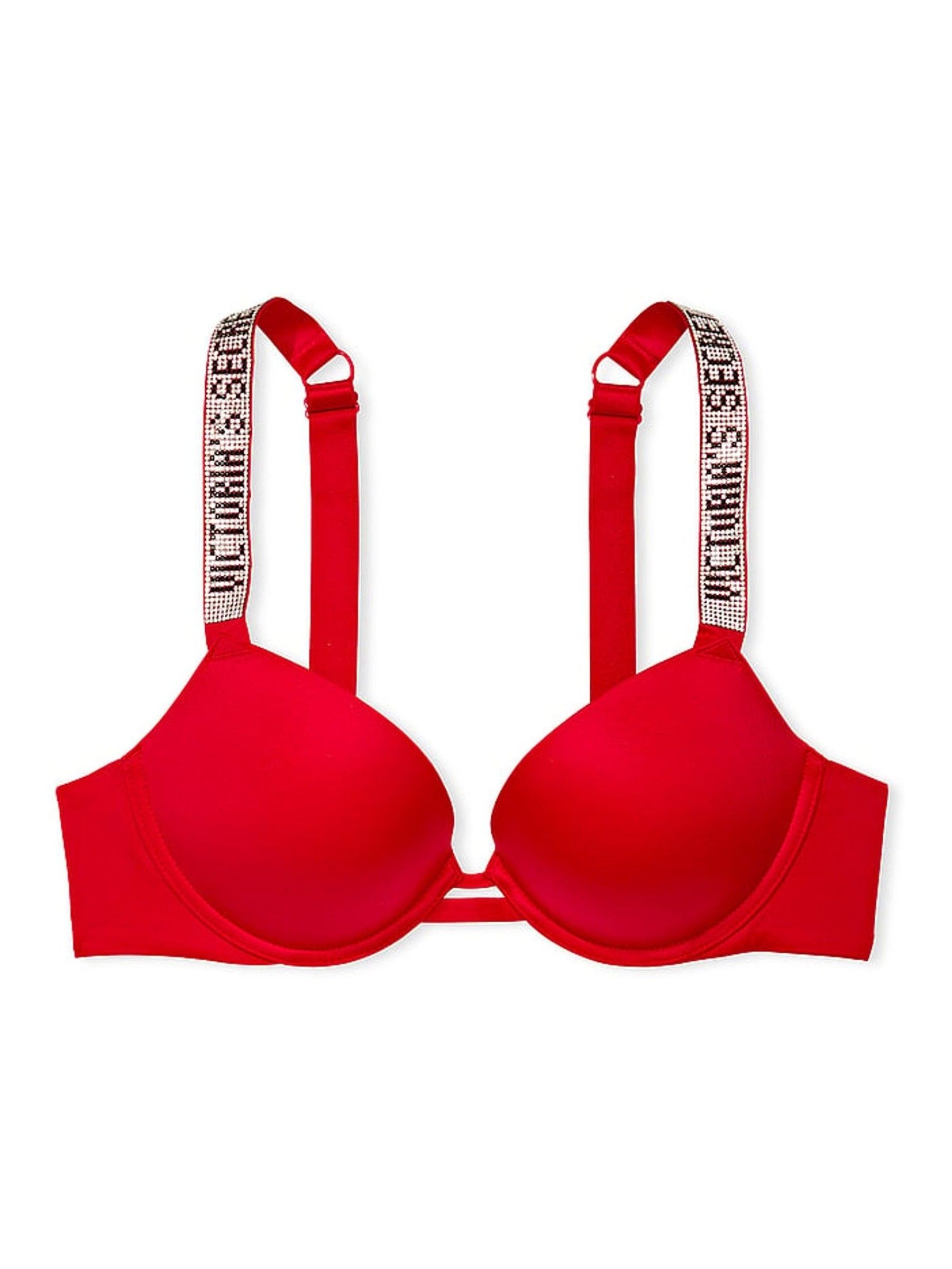 Lipstick Red Shine Strap Plunge Push Up Bra - Image 4 of 4