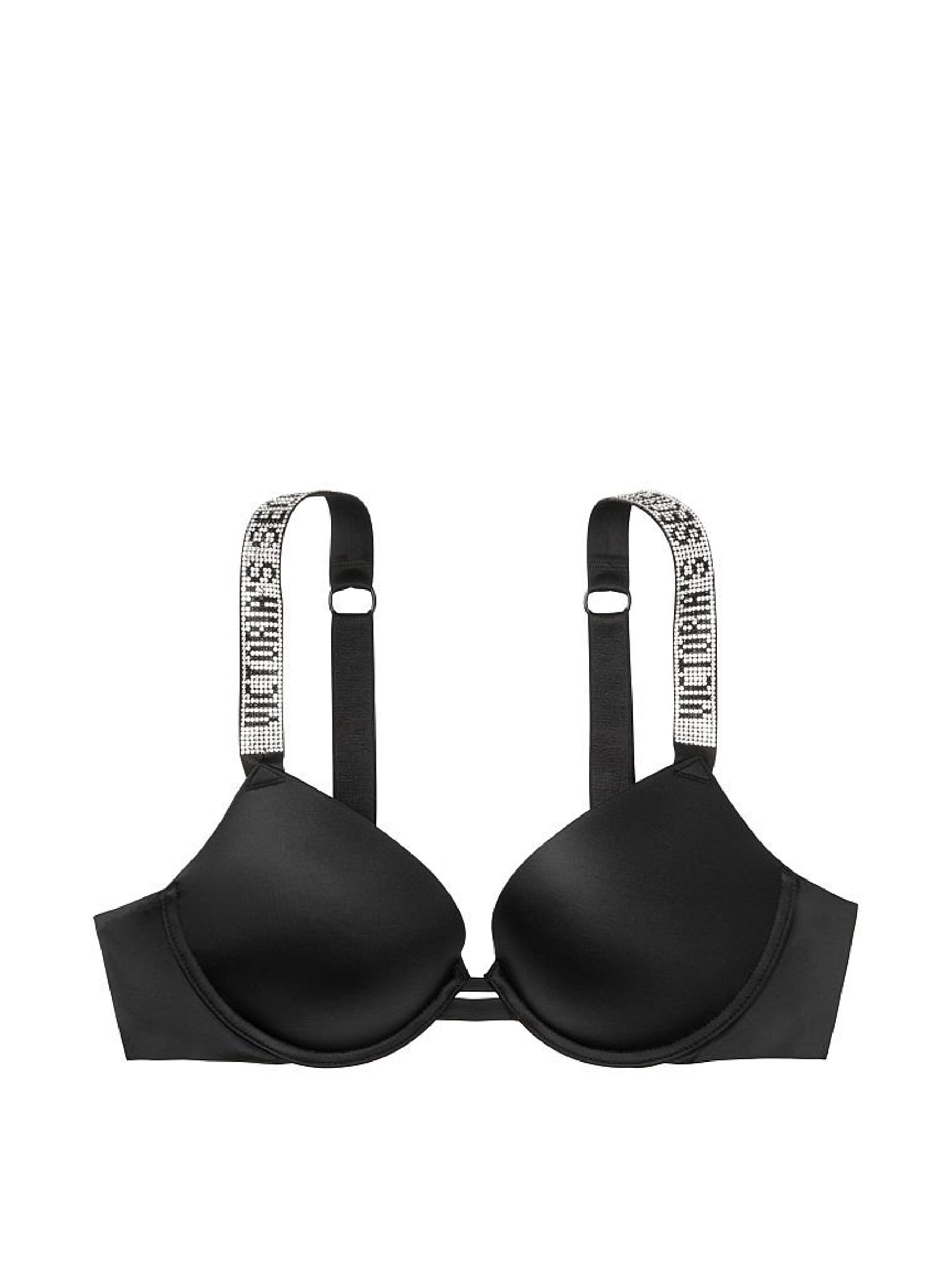 【la peau de gem】strap bra【Black】 Black Shine Strap Plunge Push Up Bra | Victoria's Secret UK