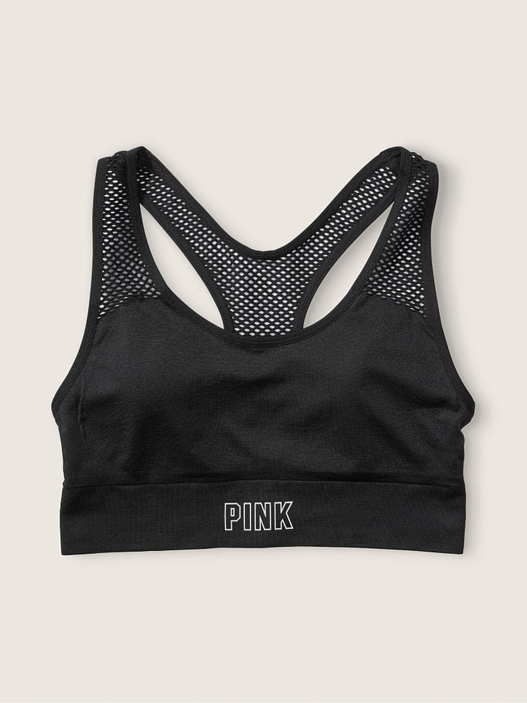 Pure Black Seamless Low Impact Racerback Sports Bra - Image 3 of 3