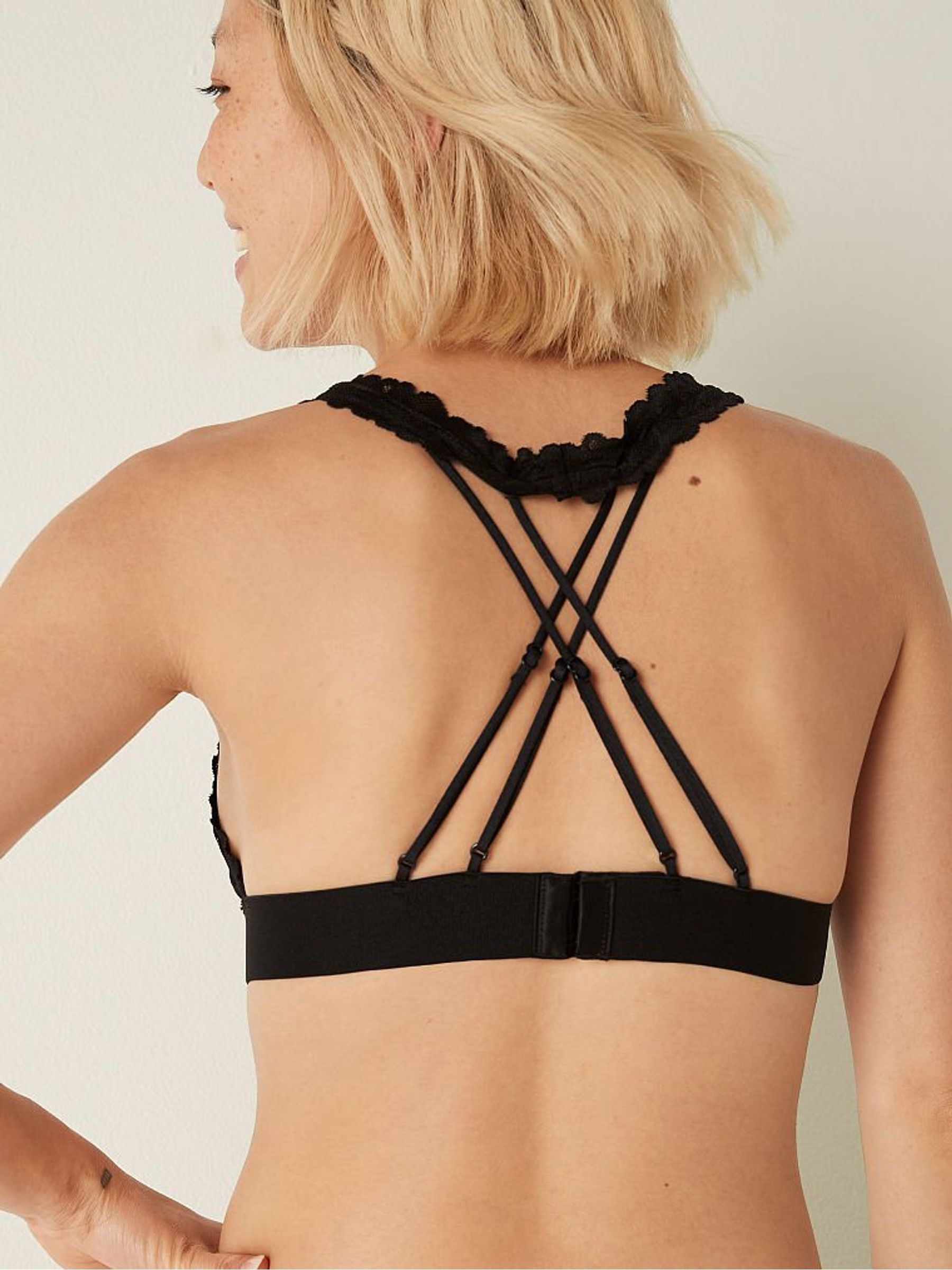 Pure Black Lace Strappy Back Halterneck Bralette - Image 2 of 4