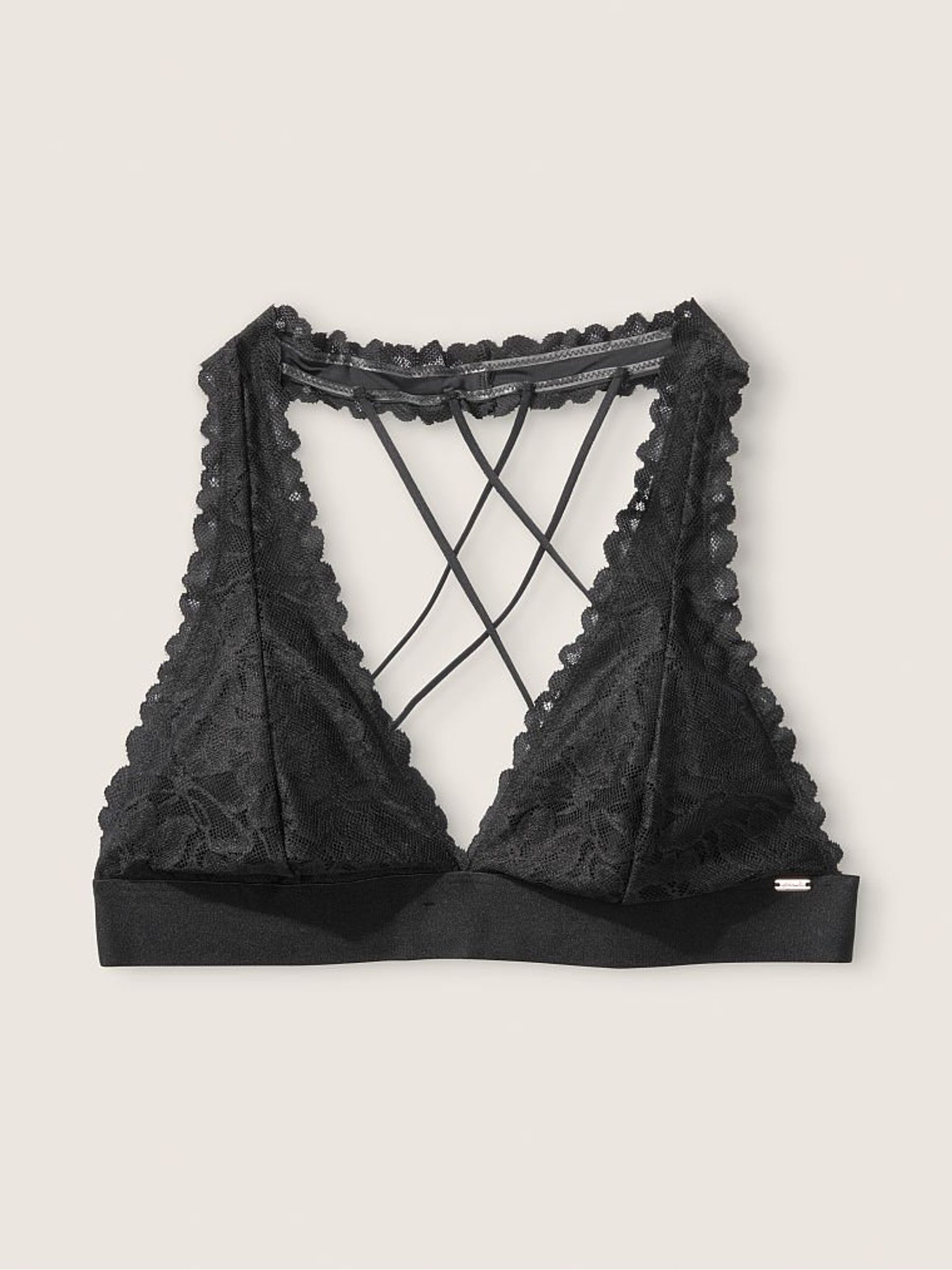 Pure Black Lace Strappy Back Halterneck Bralette - Image 4 of 4
