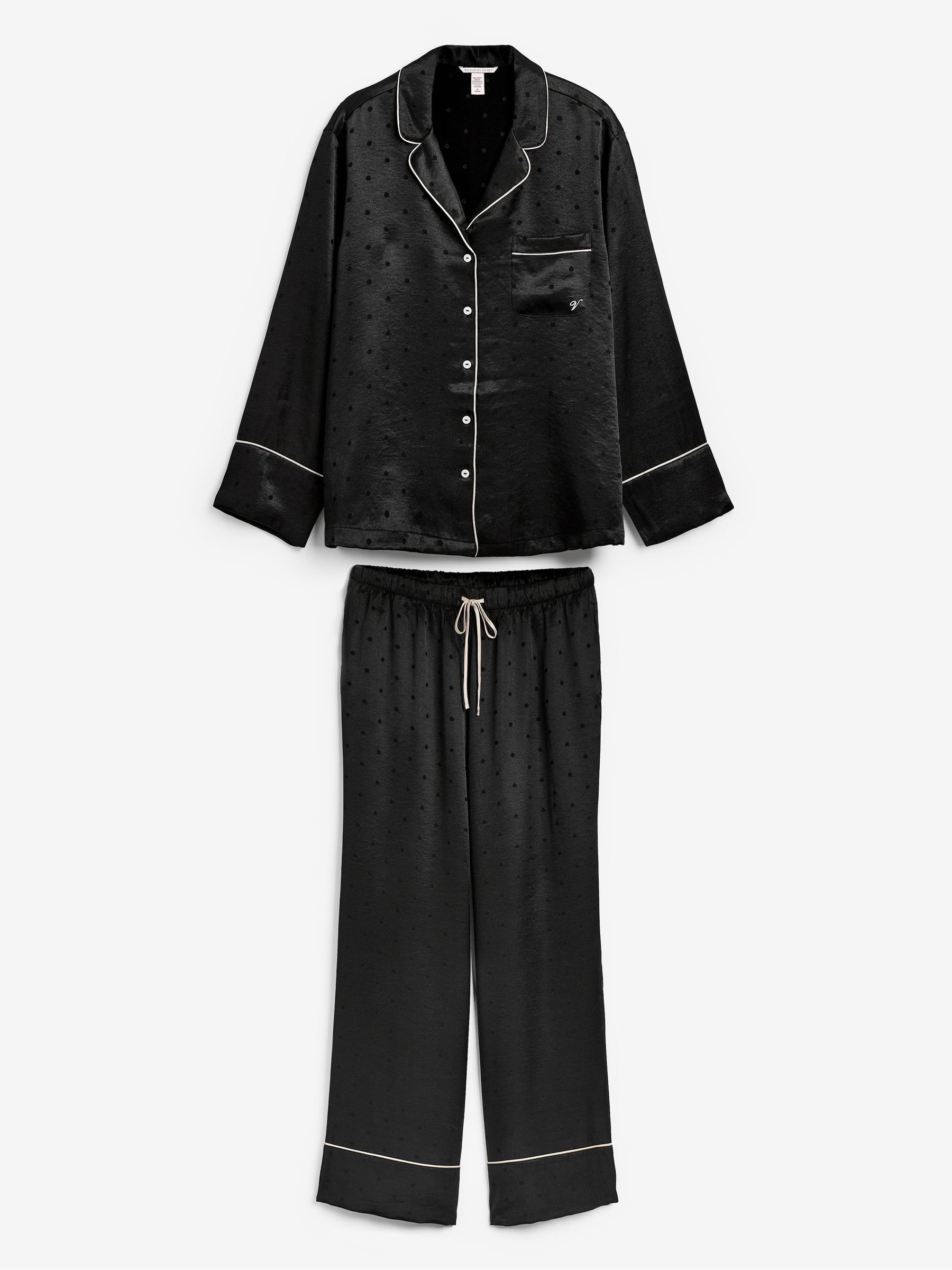 Black Dot Satin Long Pyjama Set - Image 1 of 2