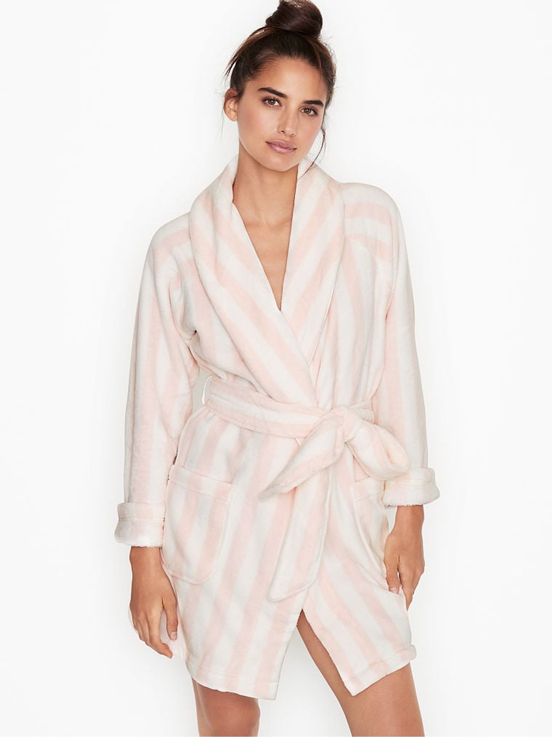 Pink Stripe Cosy Short Robe - Image 1 of 3