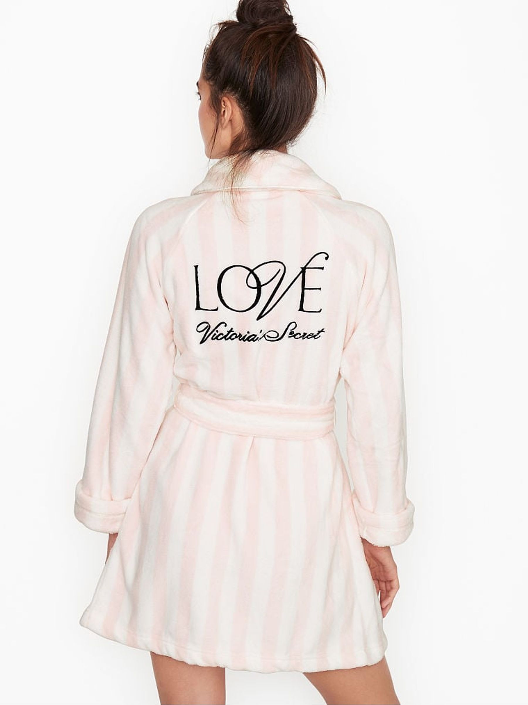 victoria's secret pink stripe fluffy short dressing gown Pink Stripe Fluffy Short Dressing Gown