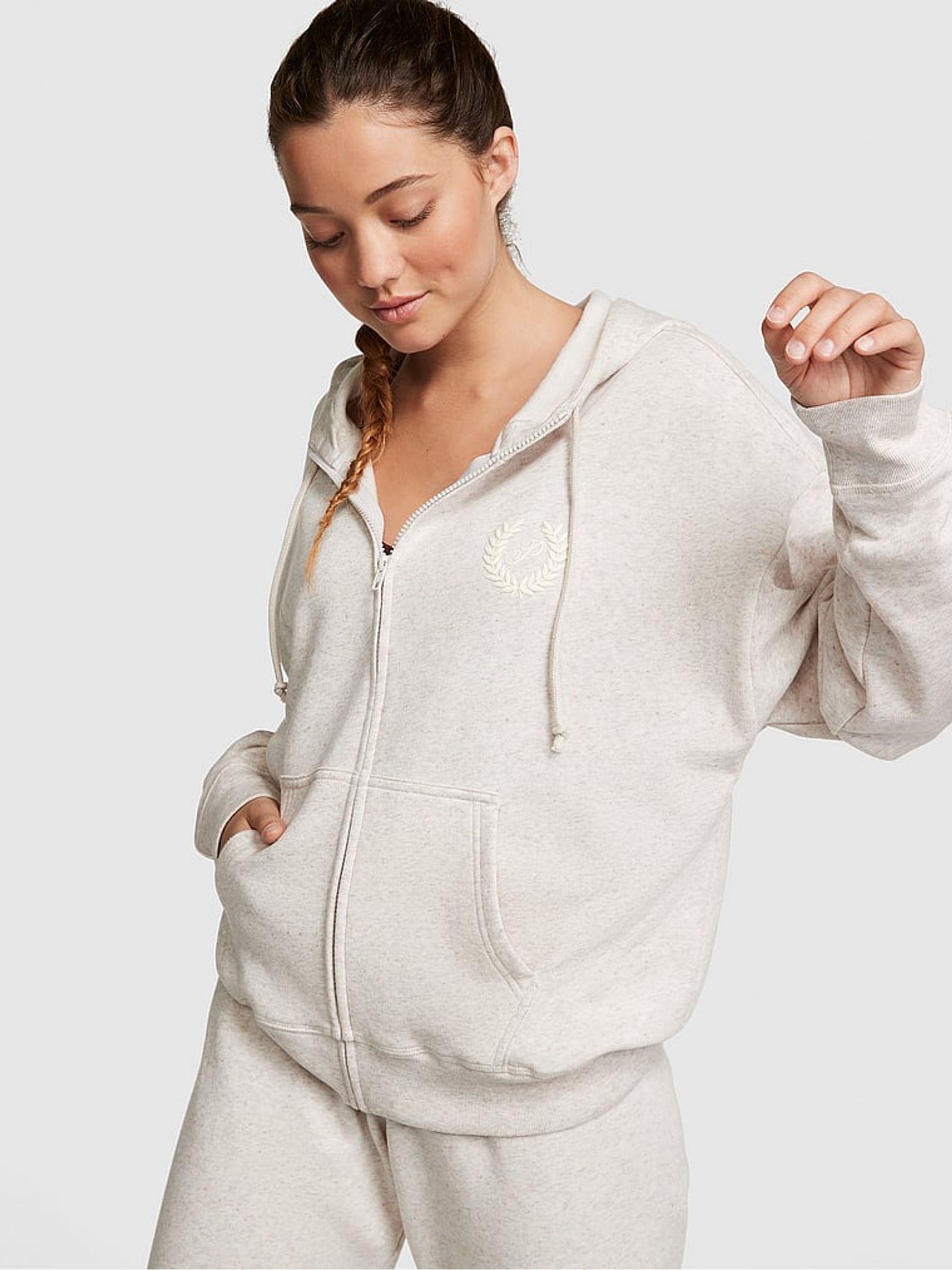 Heather Oatmeal Beige Fleece Oversized Hoodie - Image 1 of 4