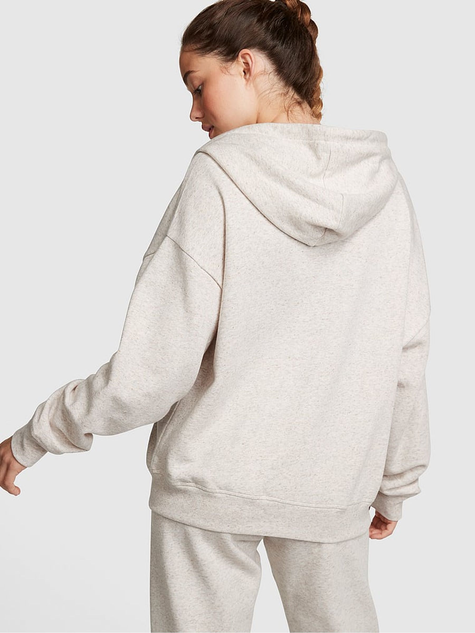 Heather Oatmeal Beige Fleece Oversized Hoodie - Image 2 of 4