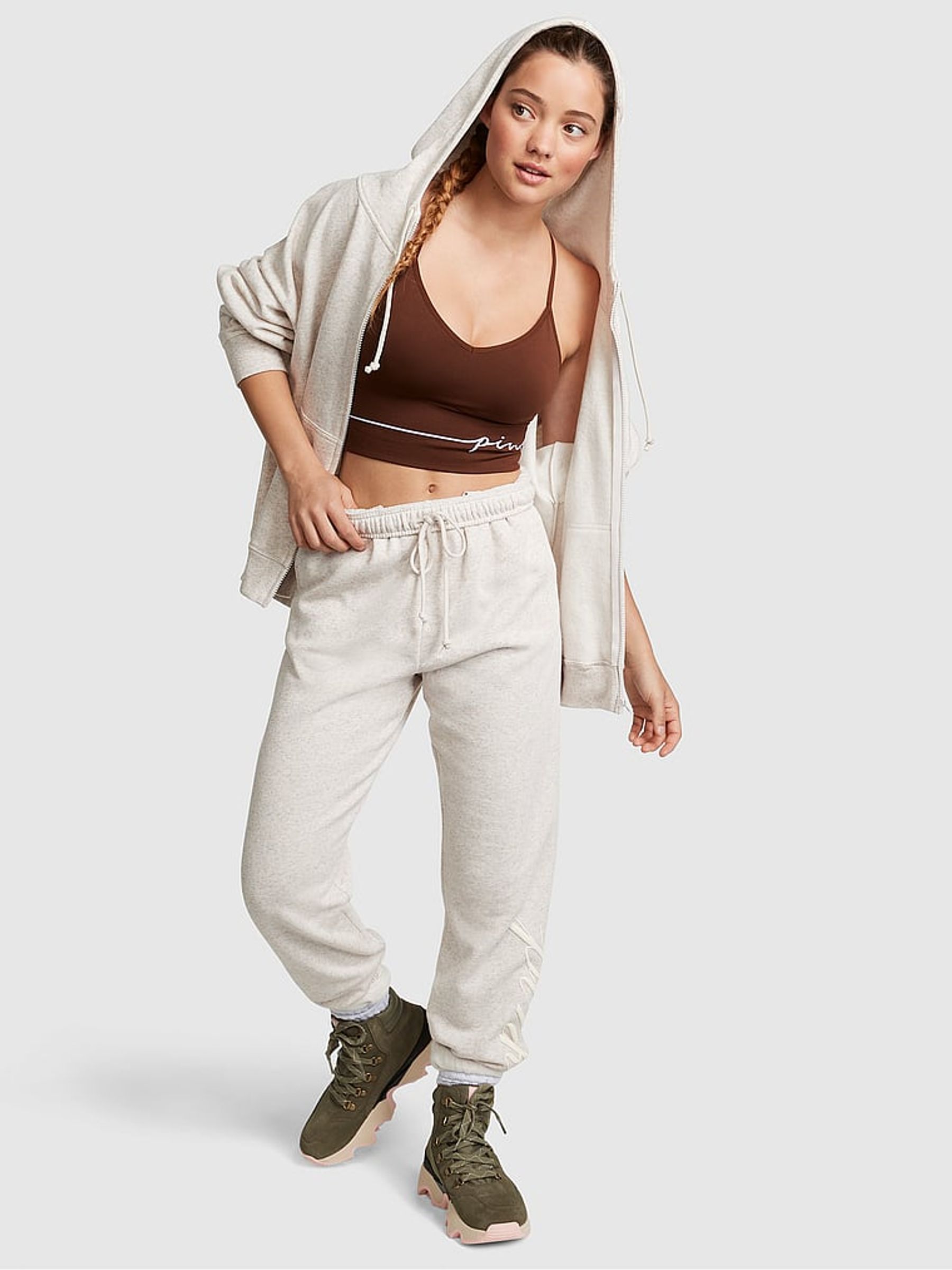 Heather Oatmeal Beige Fleece Oversized Hoodie - Image 3 of 4