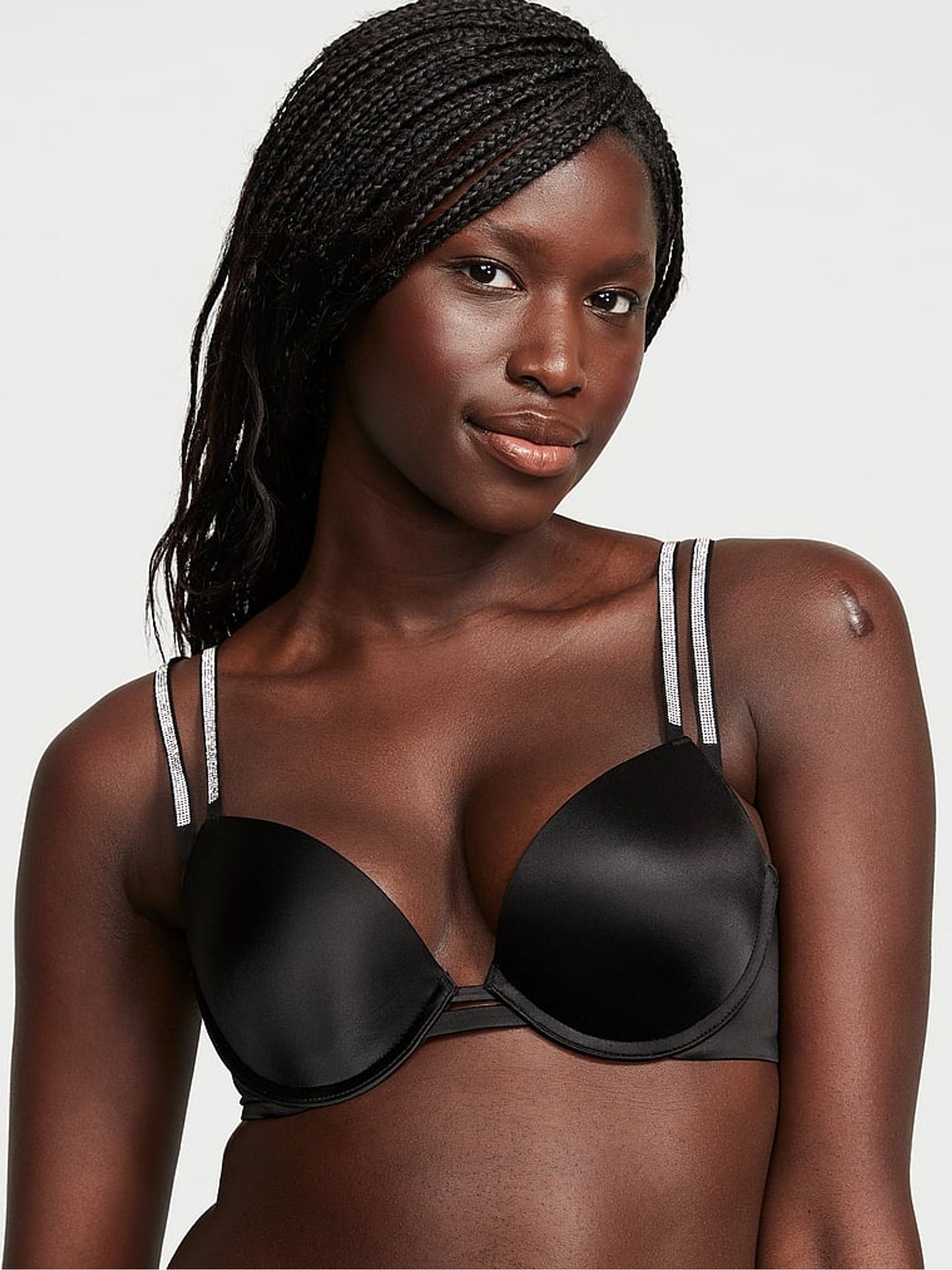 Black Push Up Double Shine Strap Bra - Image 1 of 3