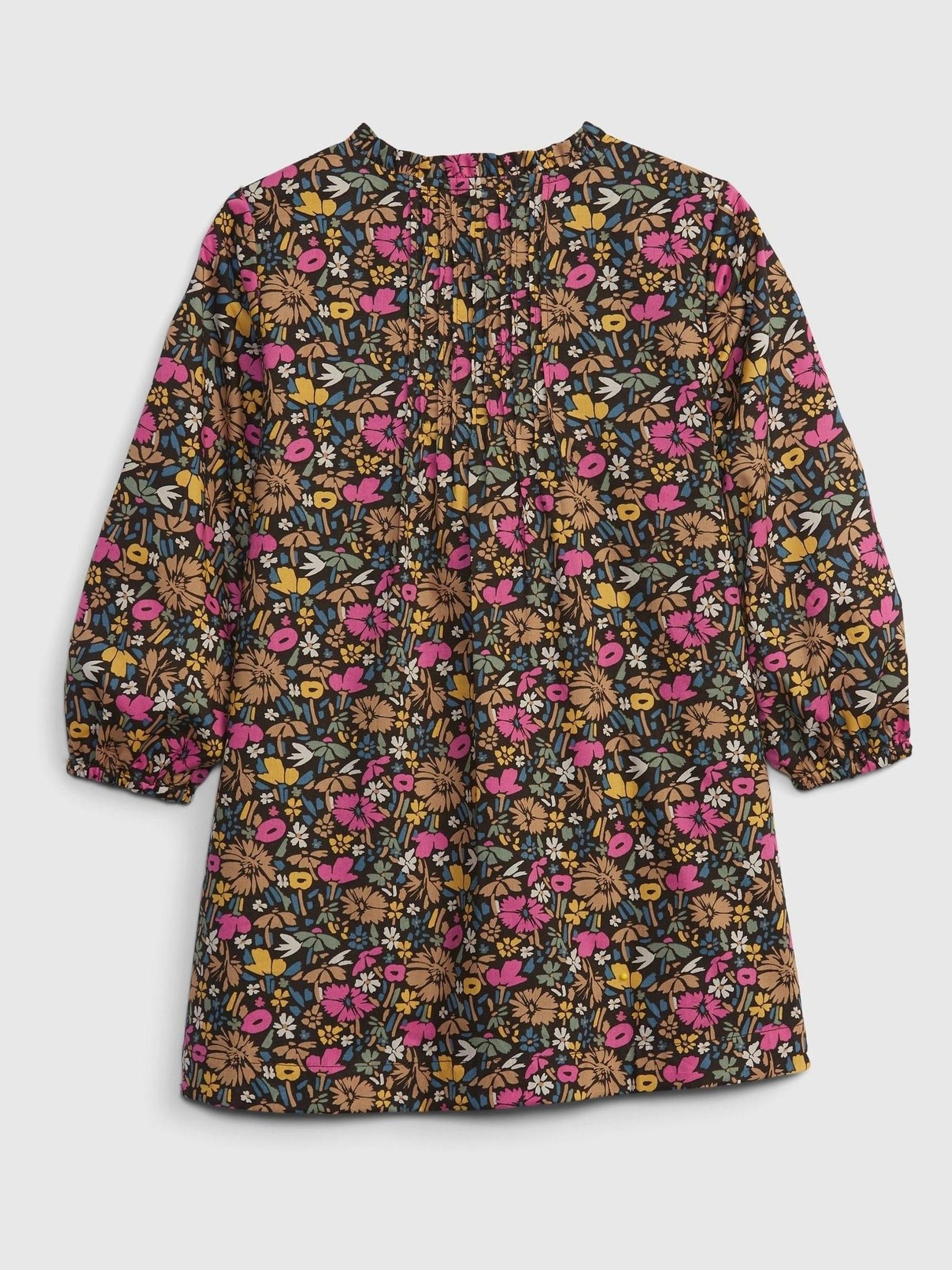 Brown Floral Long Sleeve Round Neck Dress - Image 2 of 3