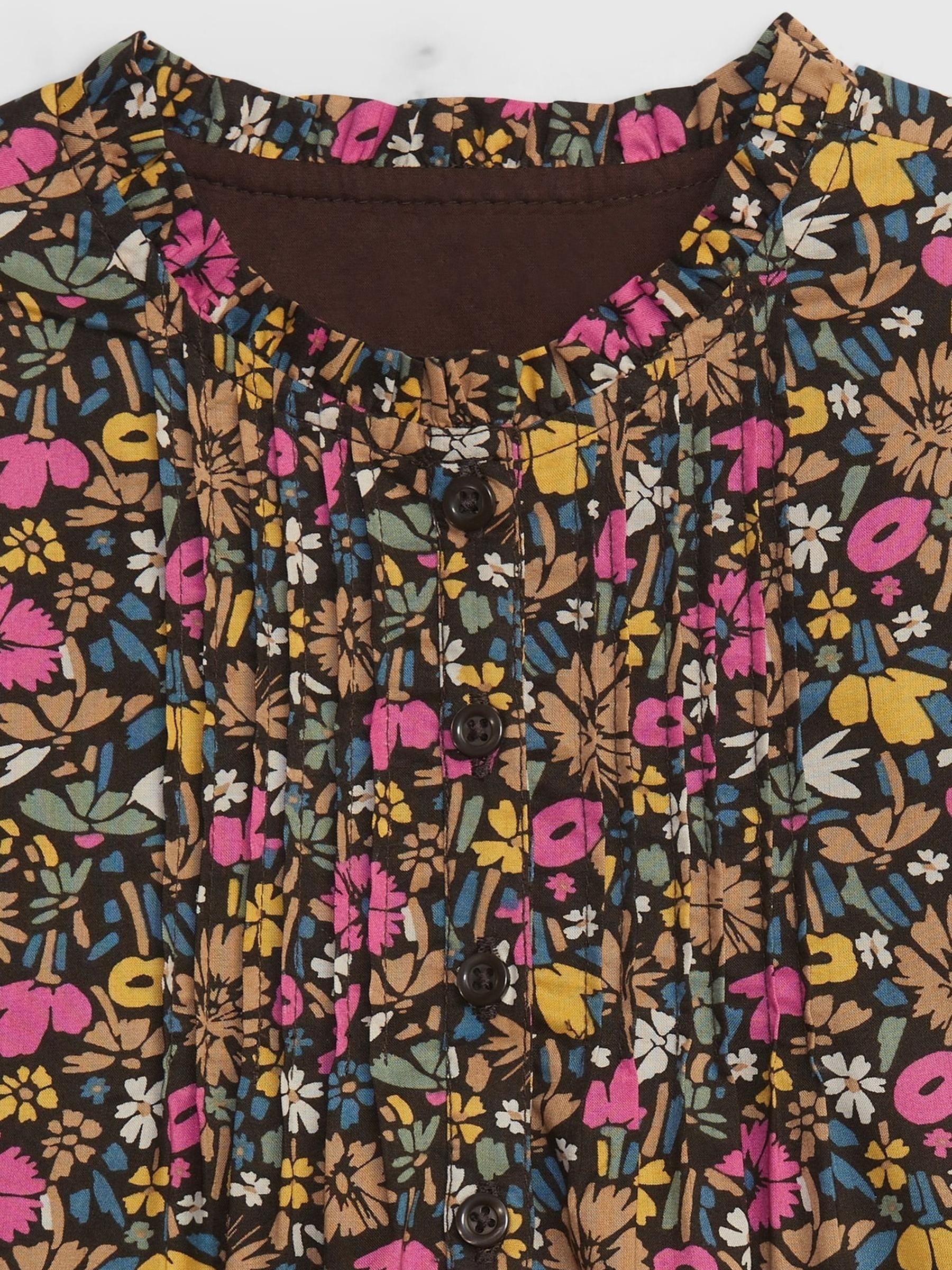 Brown Floral Long Sleeve Round Neck Dress - Image 3 of 3