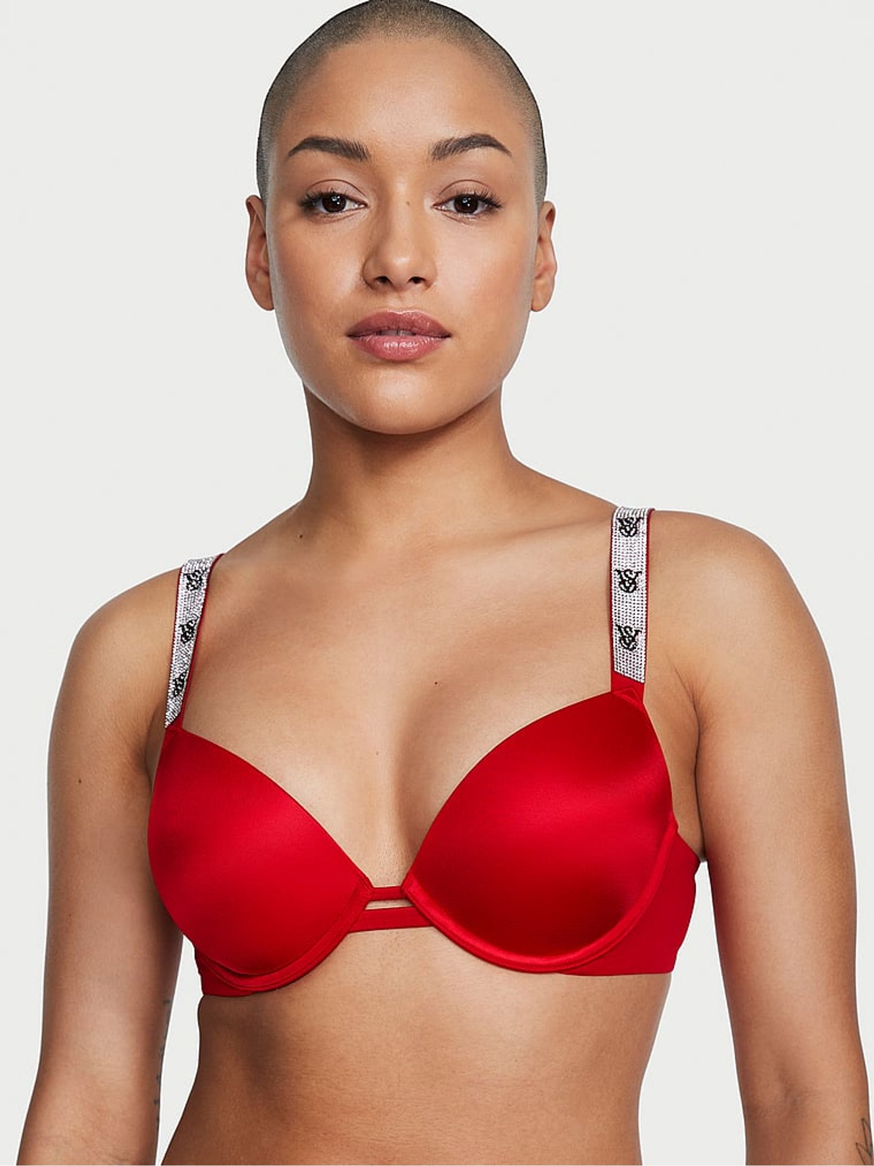 Lipstick Red Monogram Push Up Shine Strap Bra - Image 1 of 3