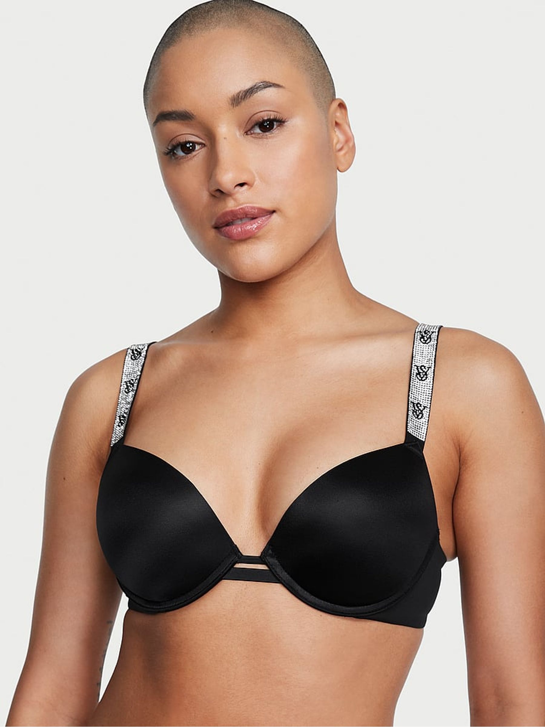 Black Monogram Push Up Shine Strap Bra | Victoria's Secret UK