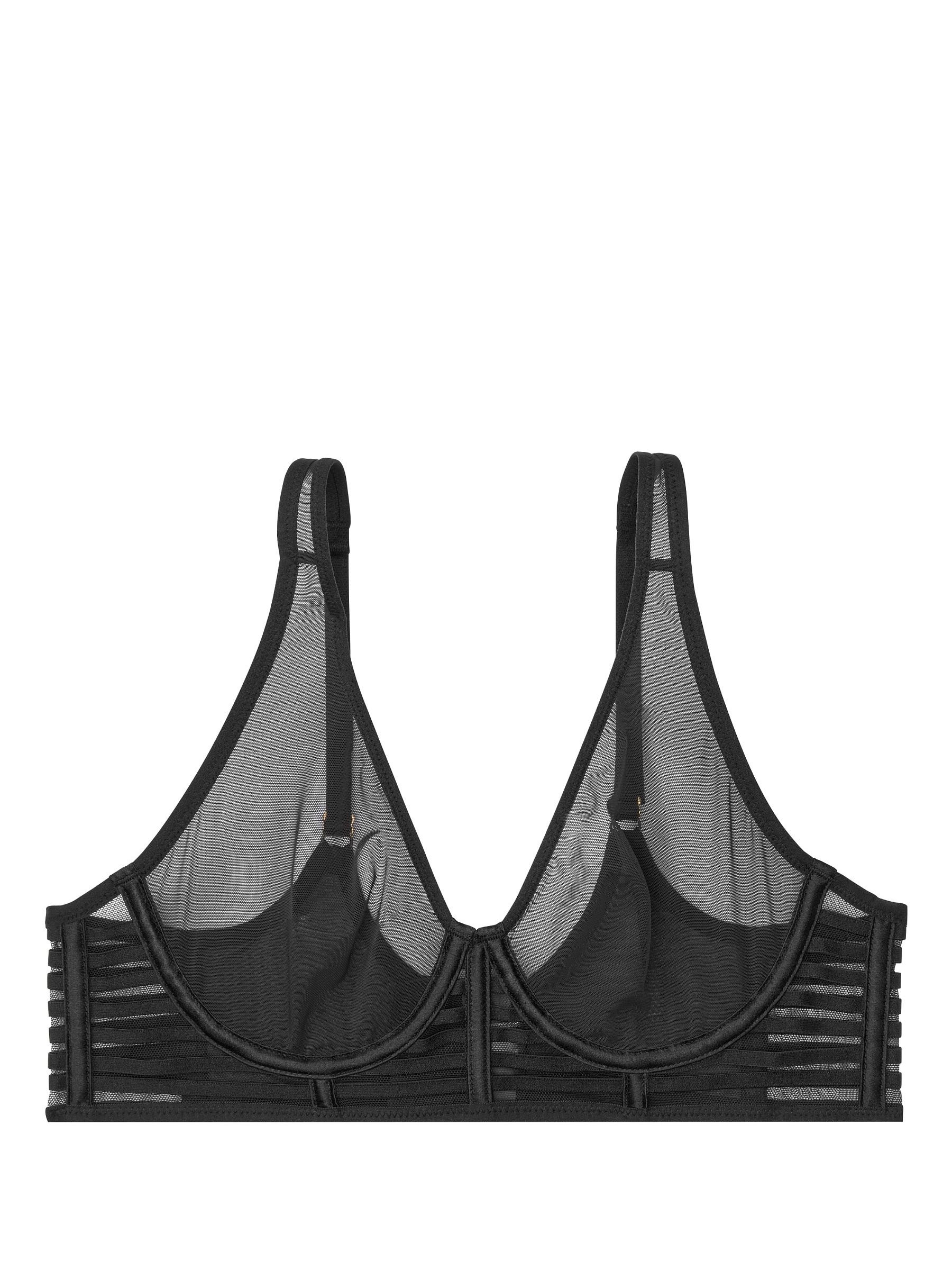 Black Mesh Longline Plunge Bra - Image 4 of 4