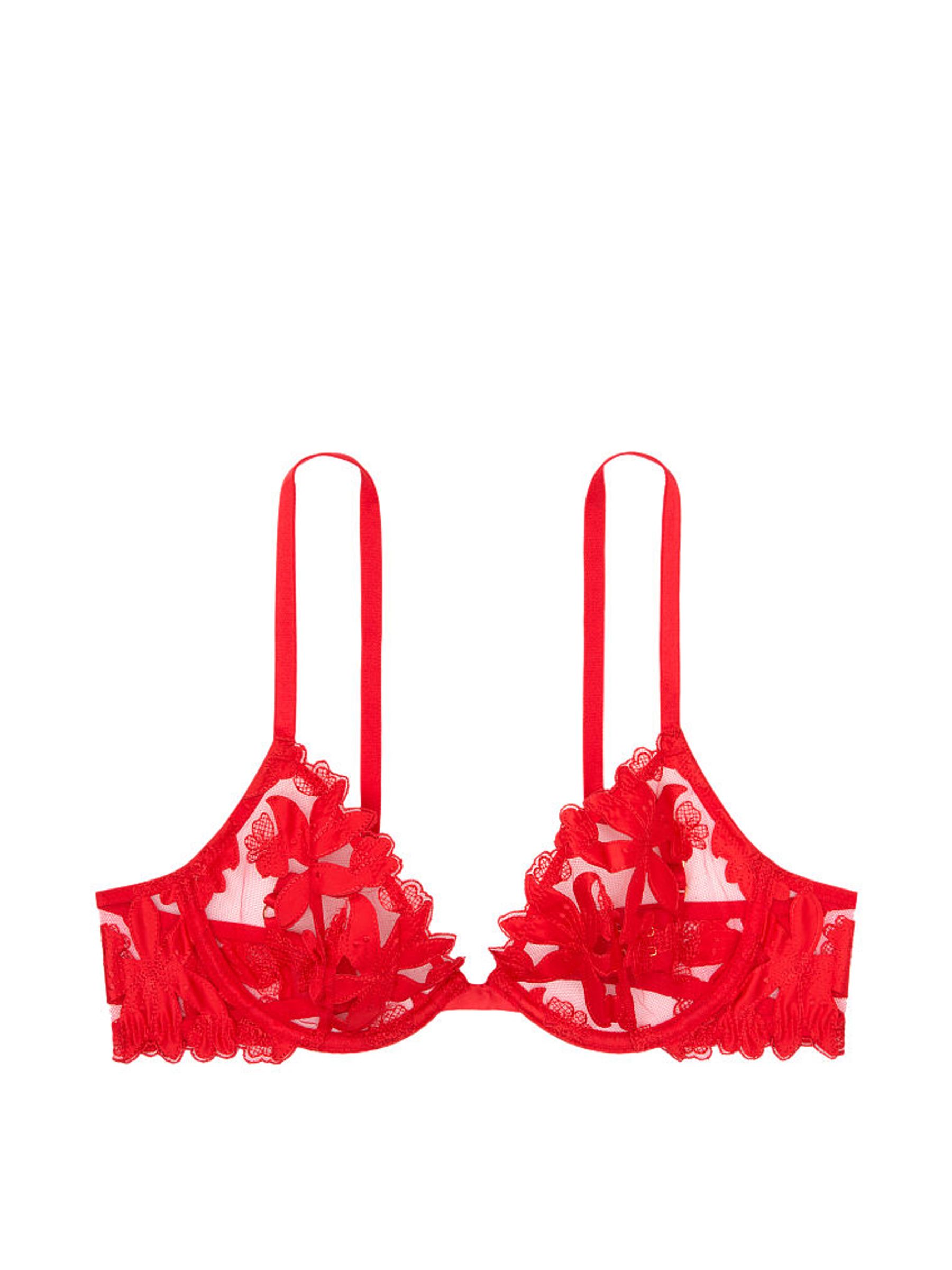 Lipstick Red Embroidered Unlined Demi Bra - Image 3 of 3