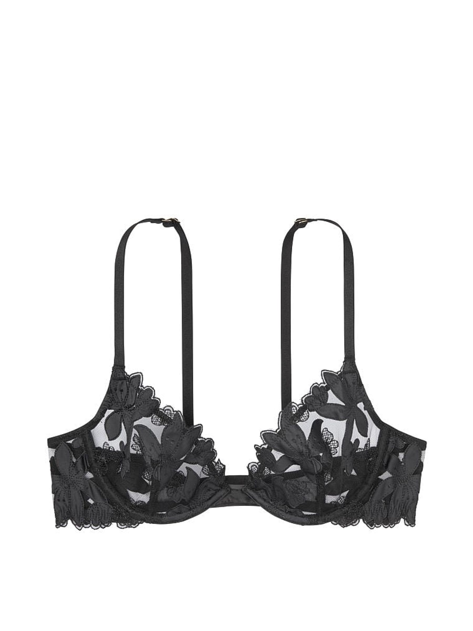 Black Embroidered Unlined Demi Bra - Image 3 of 3