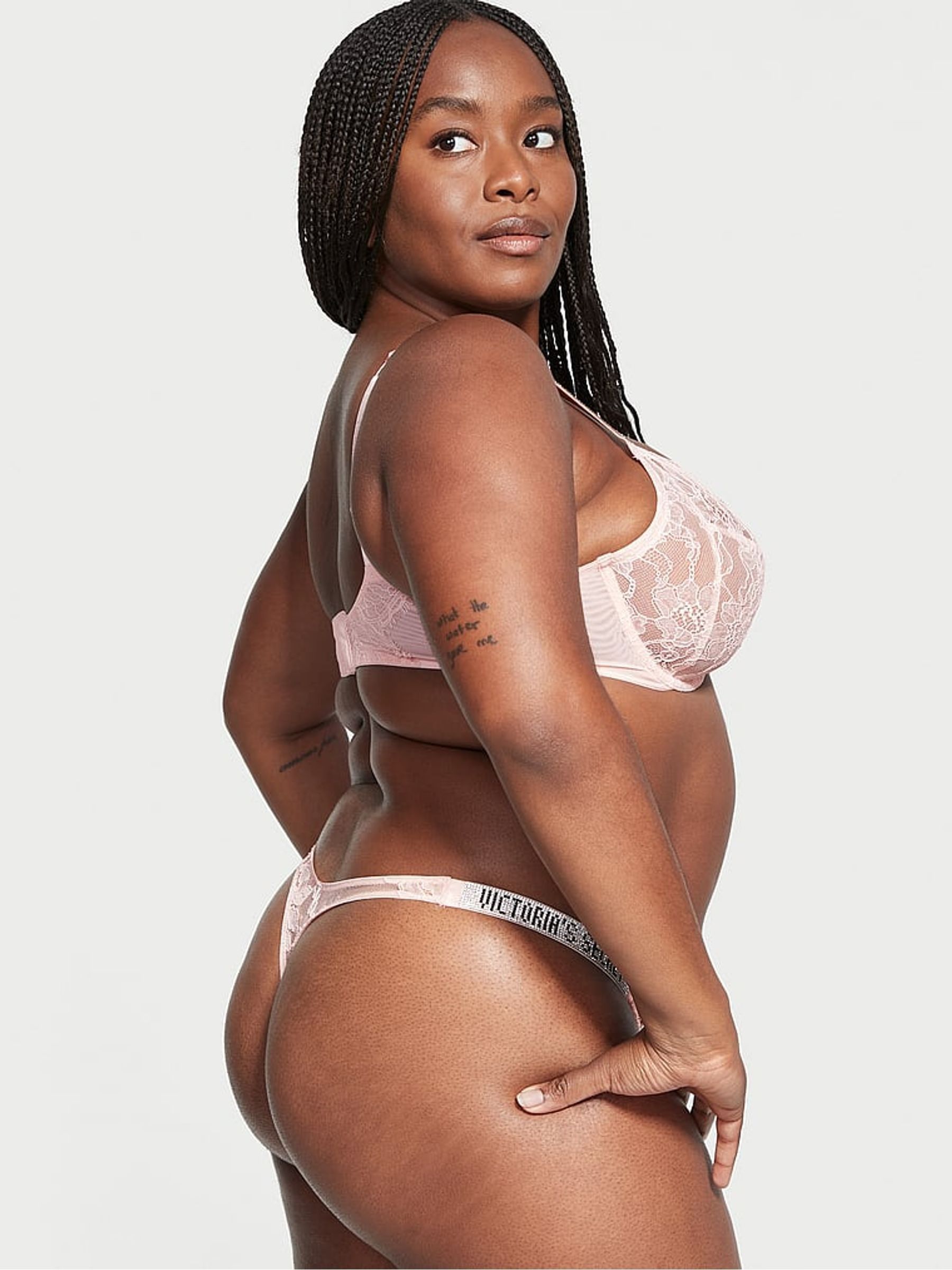 Purest Pink Bombshell Shine Strap Lace Thong Joggery - Image 2 of 3