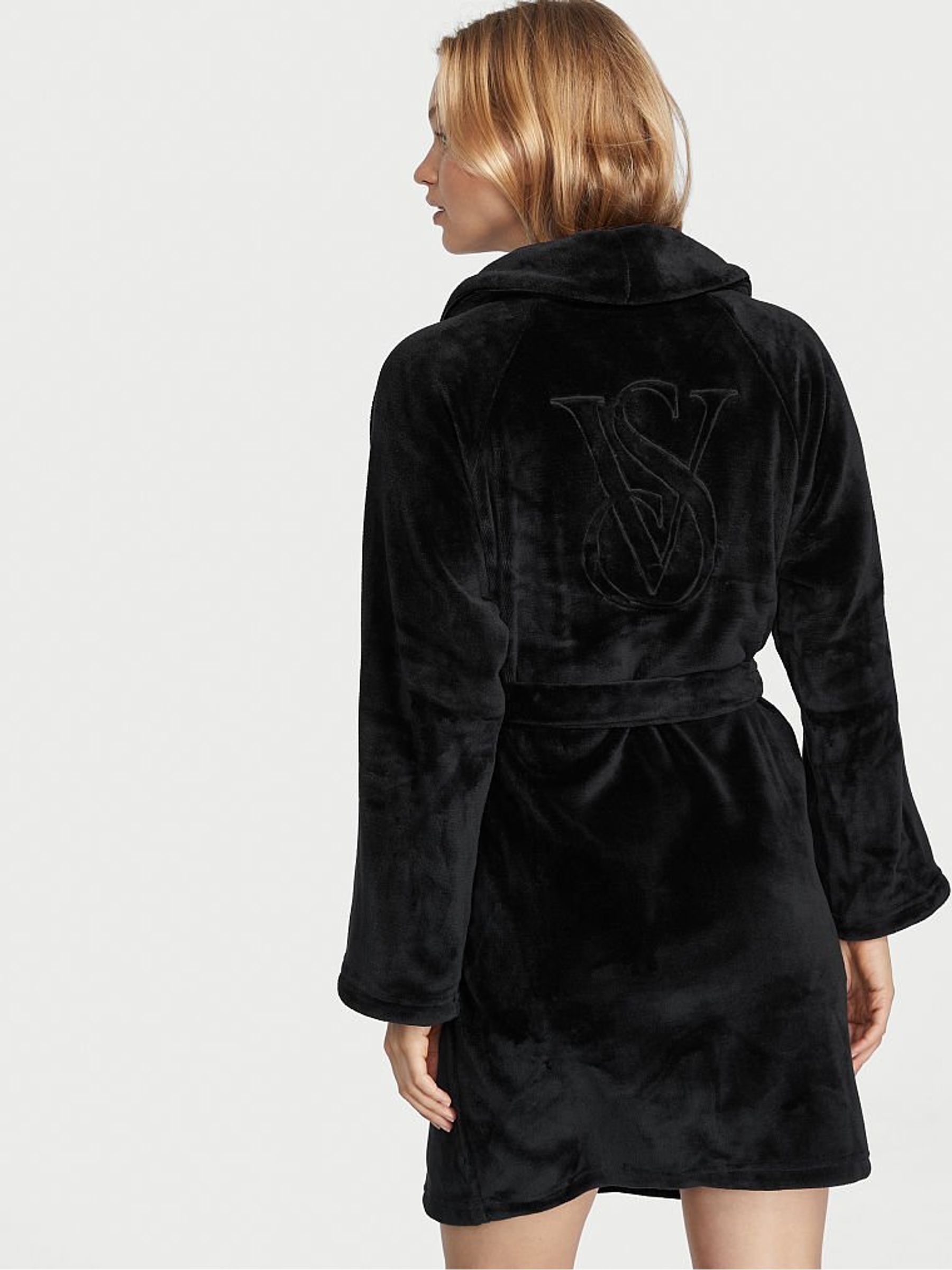 Black Embossed Logo Cosy Short Dressing Gown - Image 2 of 3