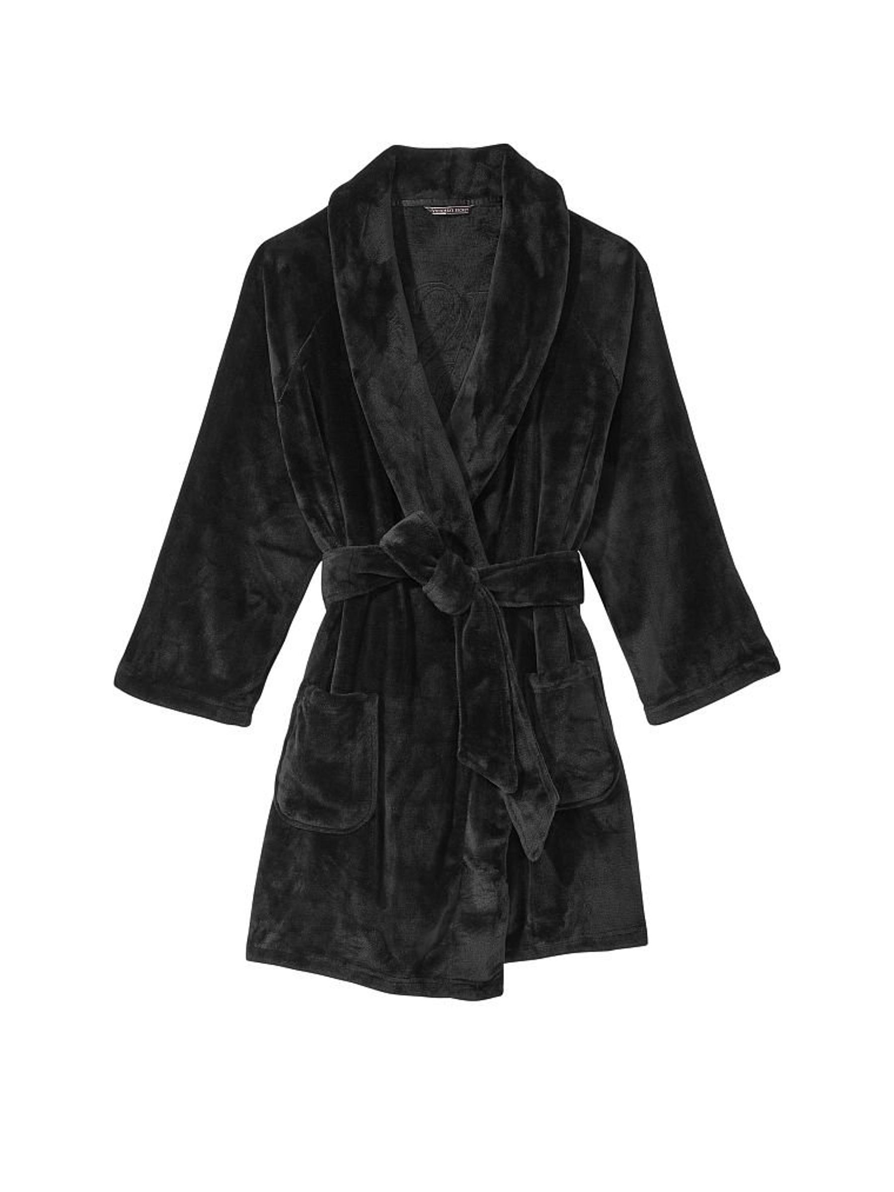 Black Embossed Logo Cosy Short Dressing Gown - Image 3 of 3