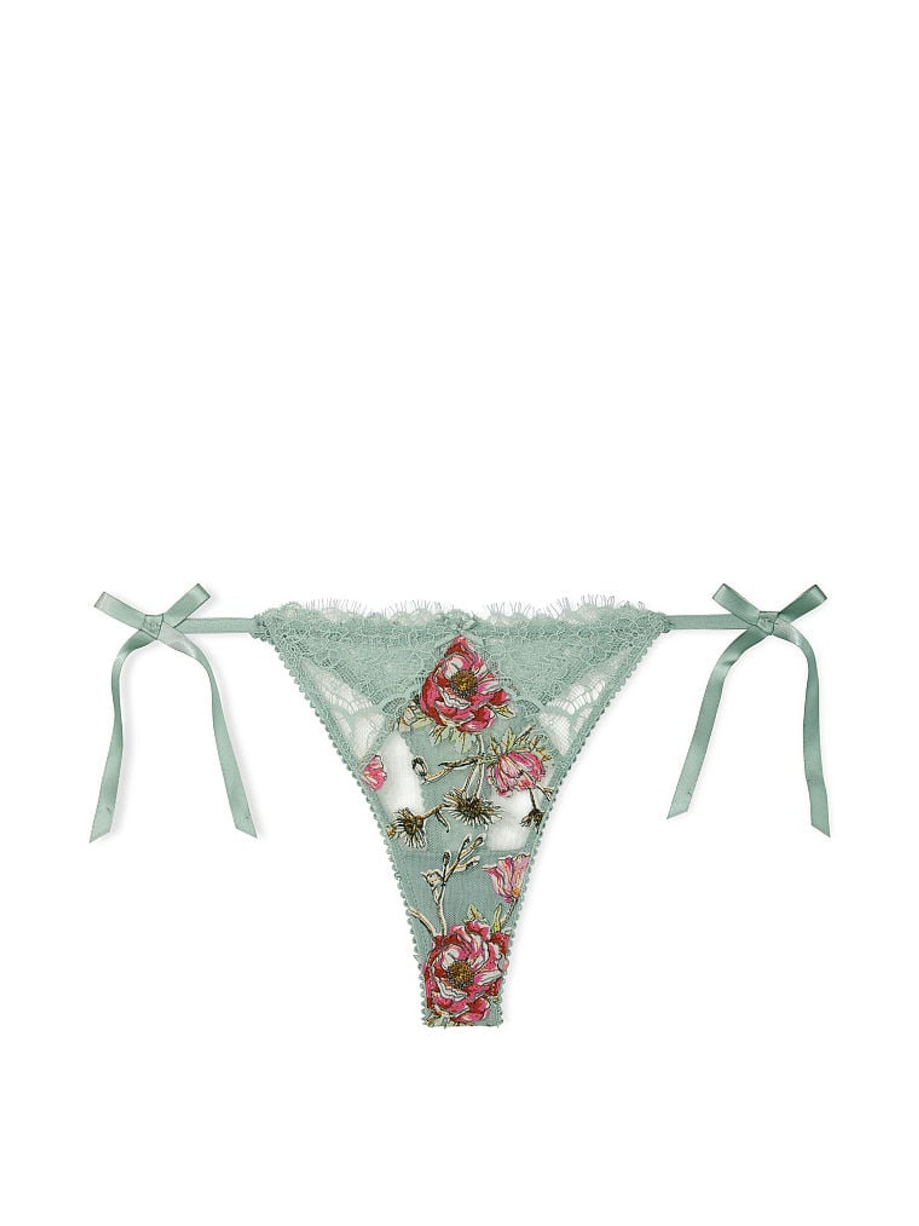 Green Thong Lace Embroidered G String Knickers - Image 1 of 1