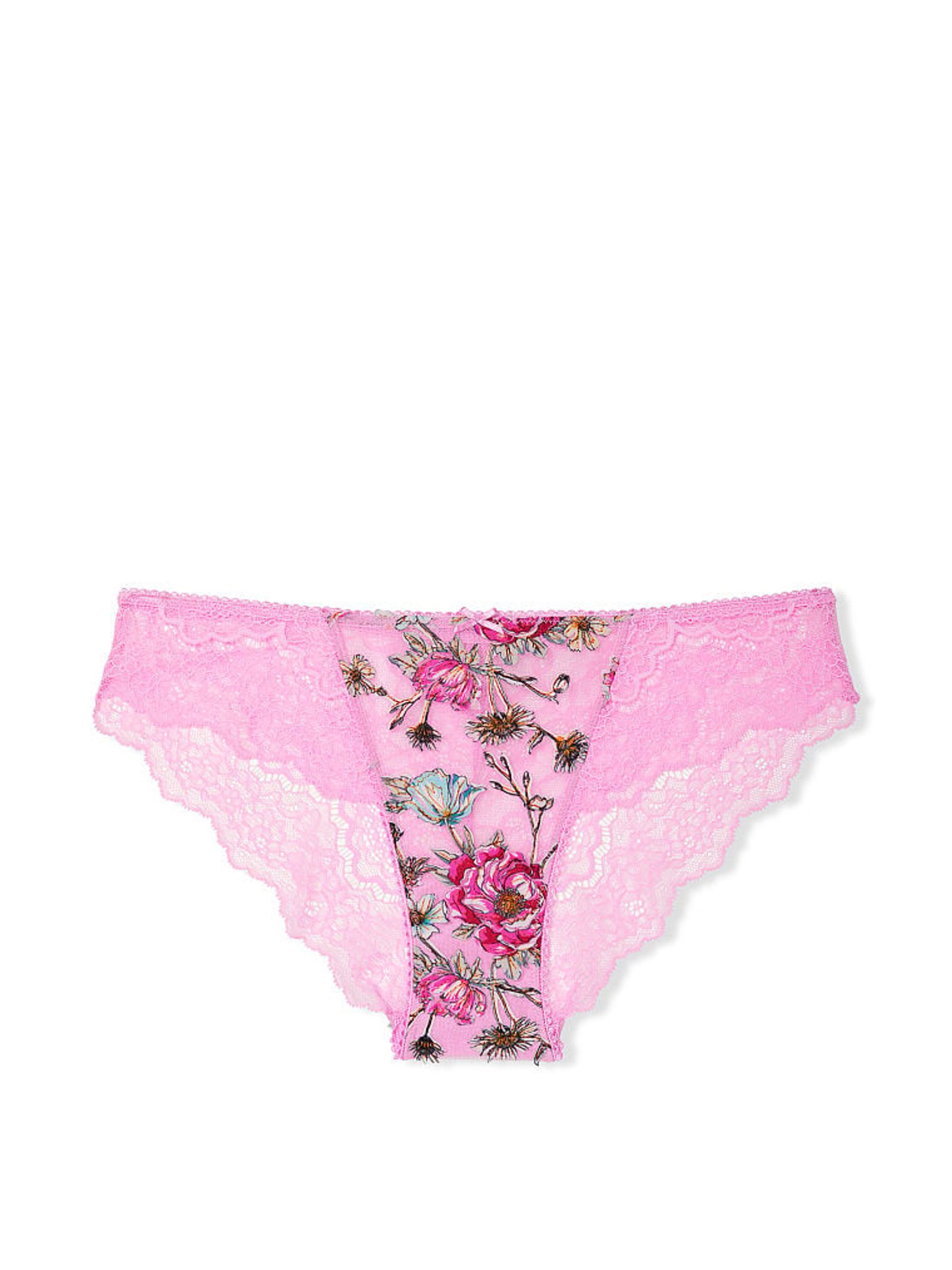Pink Chiffon Cheeky Lace Embroidered G String Knickers - Image 1 of 1