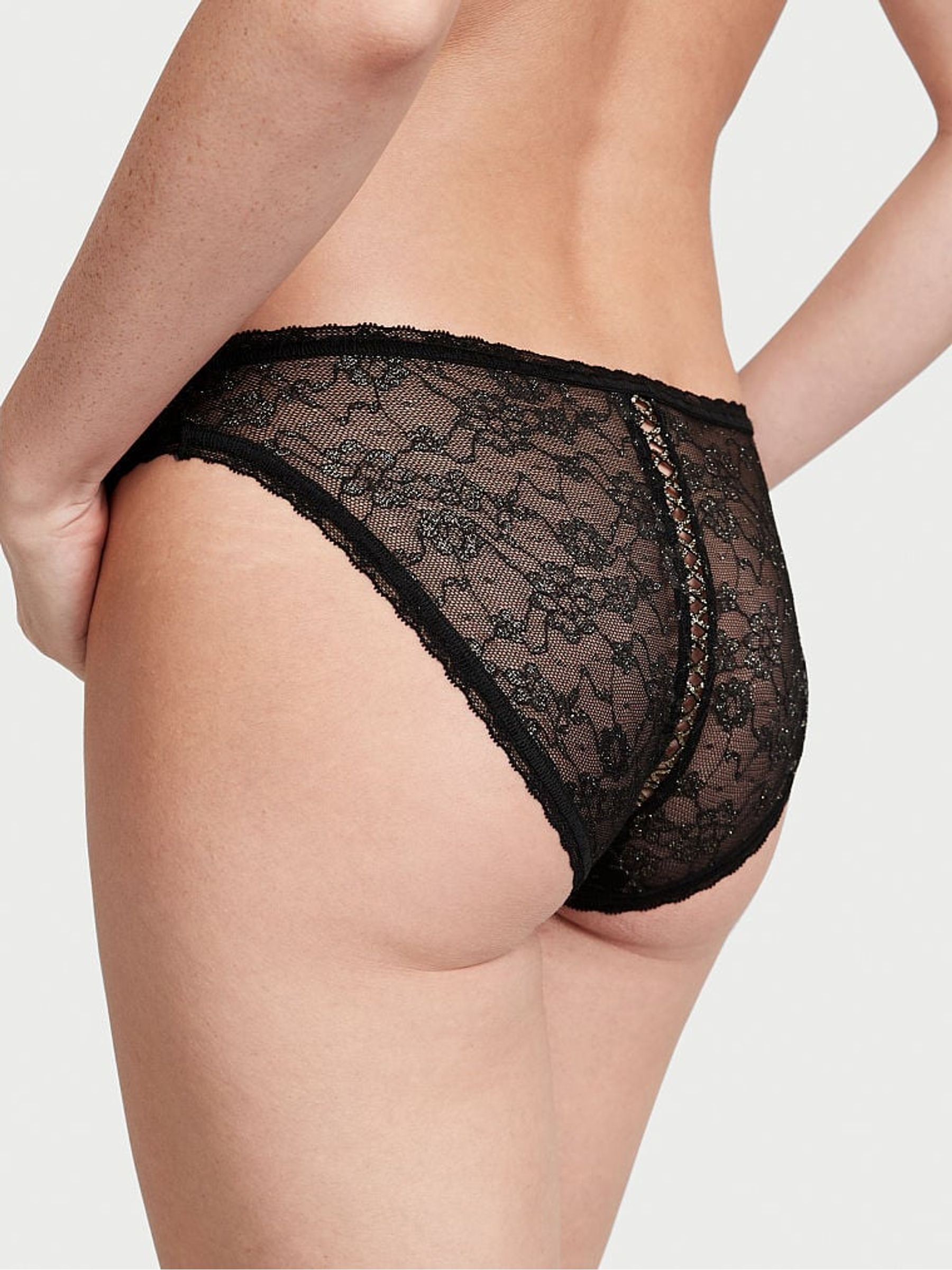 Black Gold Core Lace Up Cheeky Lace Knickers - Image 2 of 4